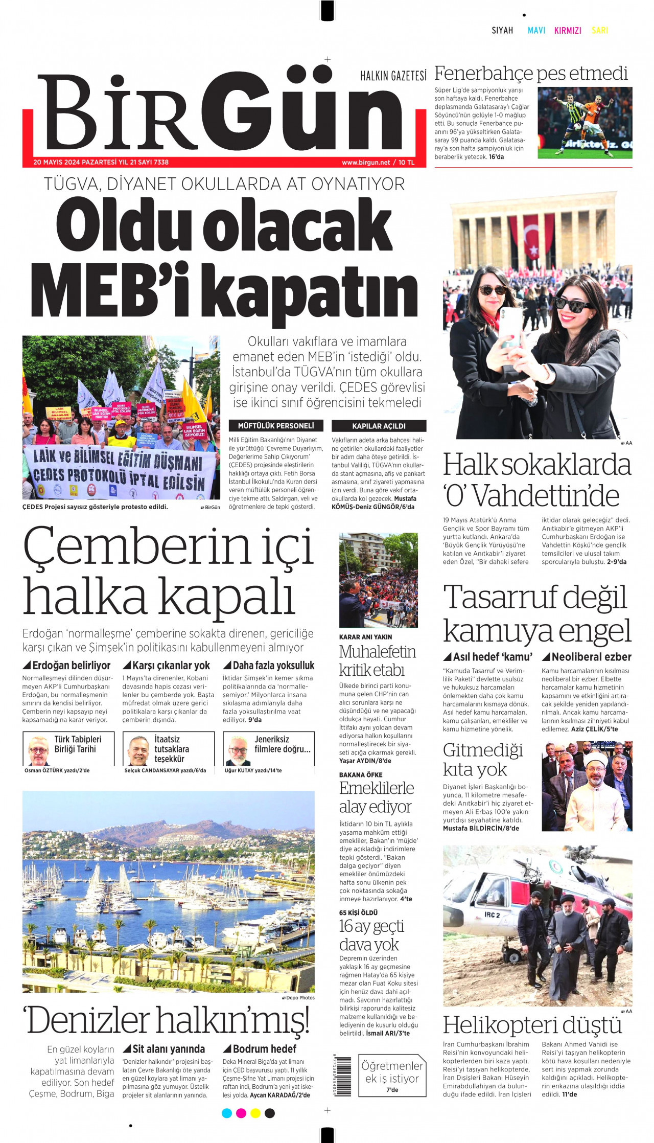 BİRGÜN gazetesinin 20 Mayıs 2024 tarihli birinci sayfası