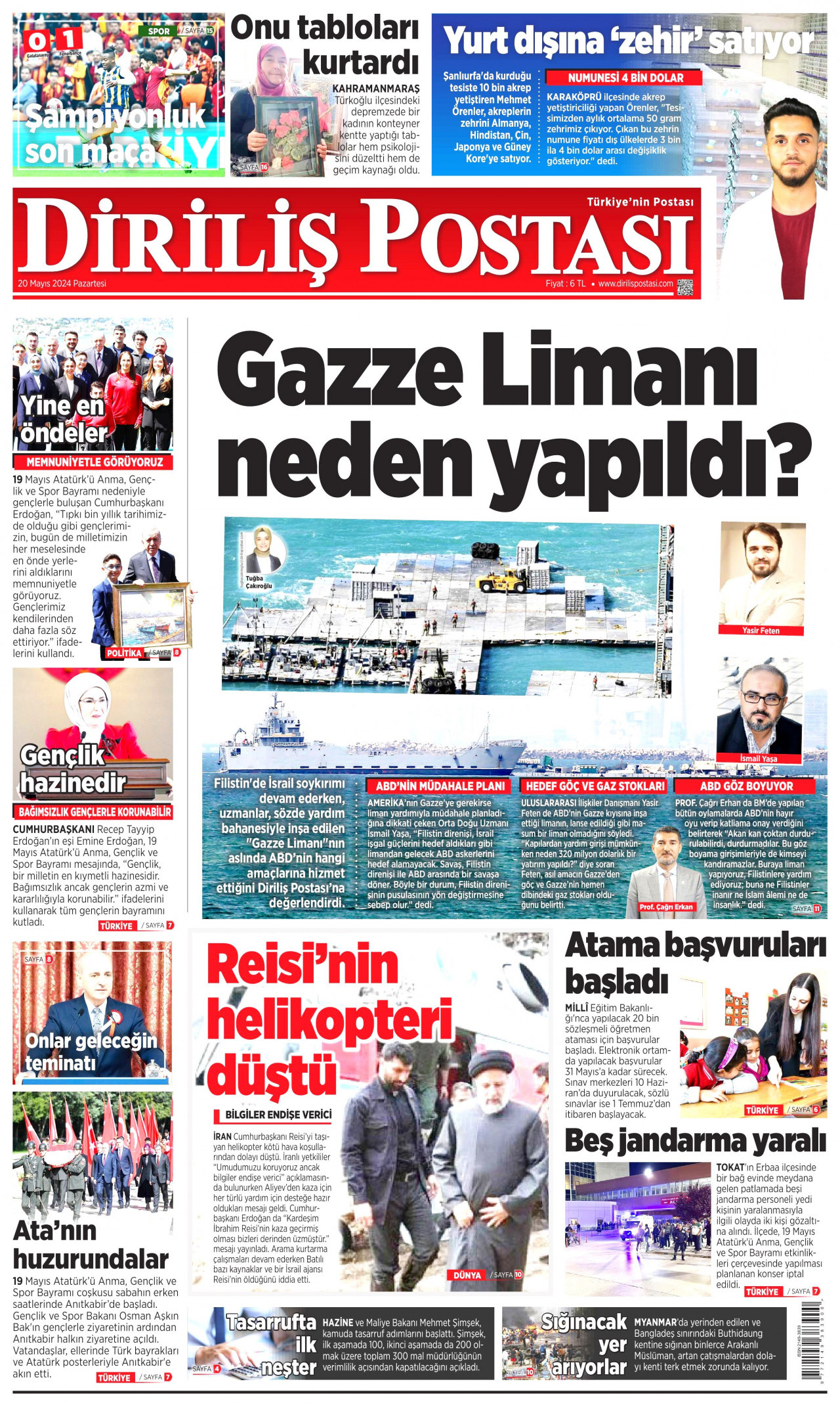 DİRİLİŞ POSTASI gazetesinin 20 Mayıs 2024 tarihli birinci sayfası