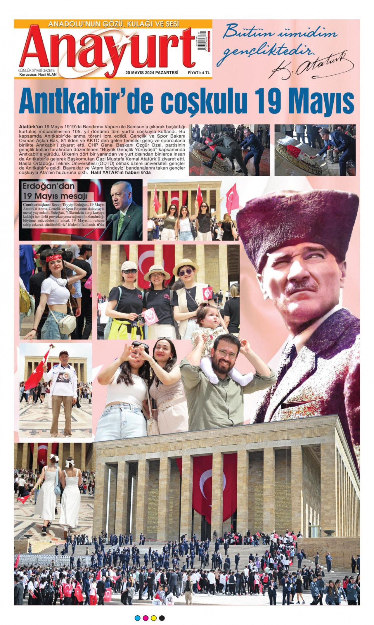 ANAYURT gazetesinin 20 Mayıs 2024 tarihli birinci sayfası