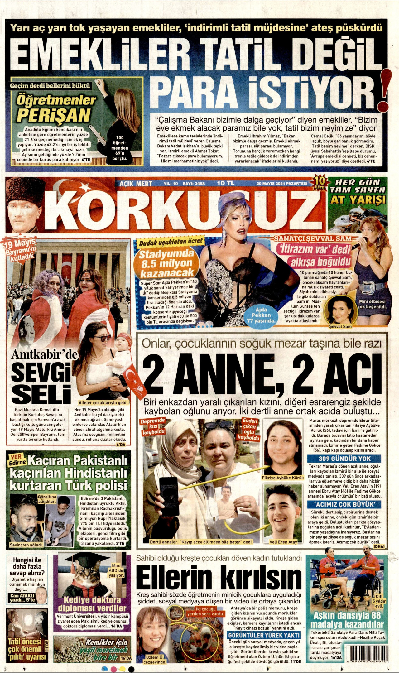 KORKUSUZ gazetesinin 20 Mayıs 2024 tarihli birinci sayfası