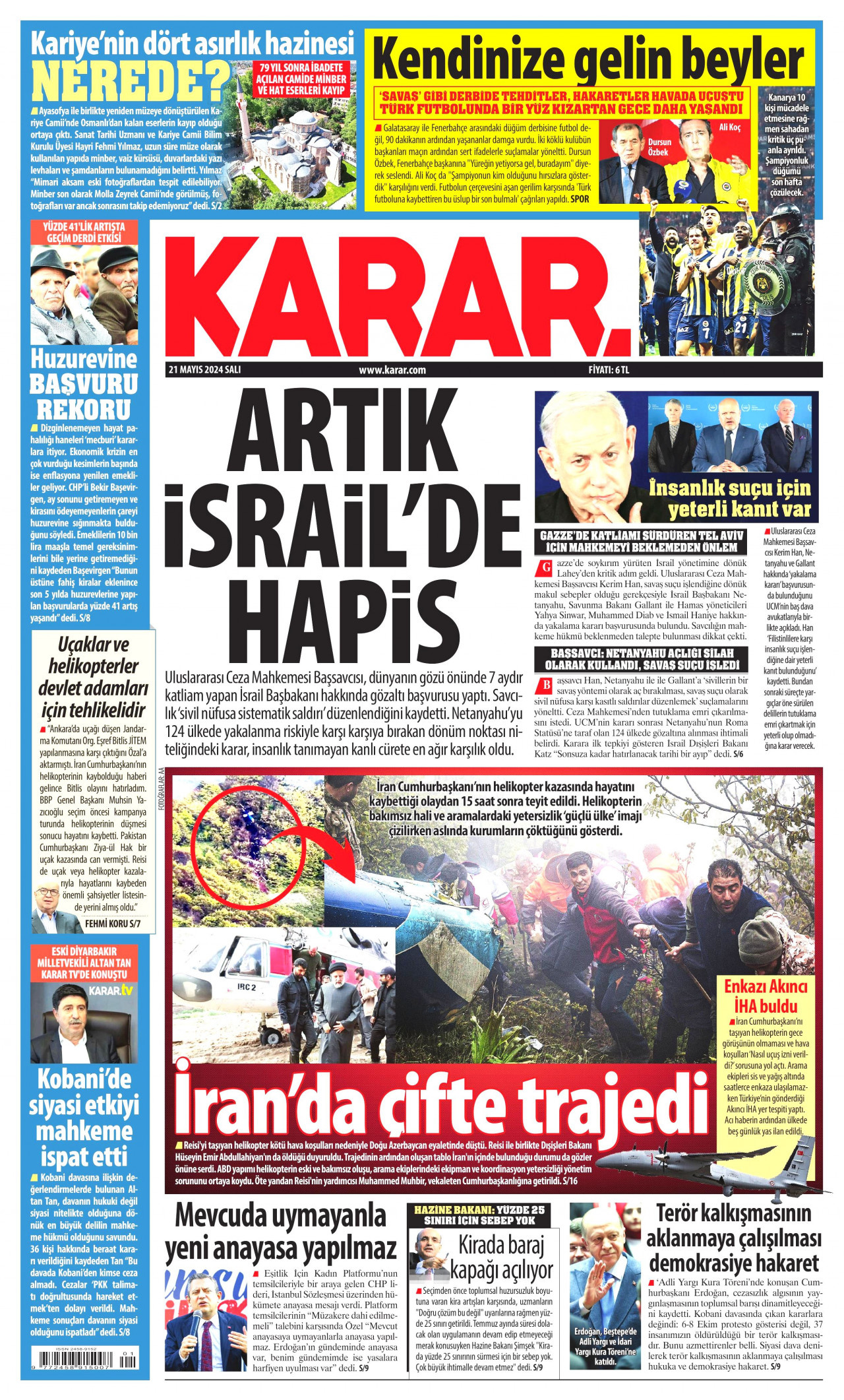 KARAR gazetesinin 21 Mayıs 2024 tarihli birinci sayfası