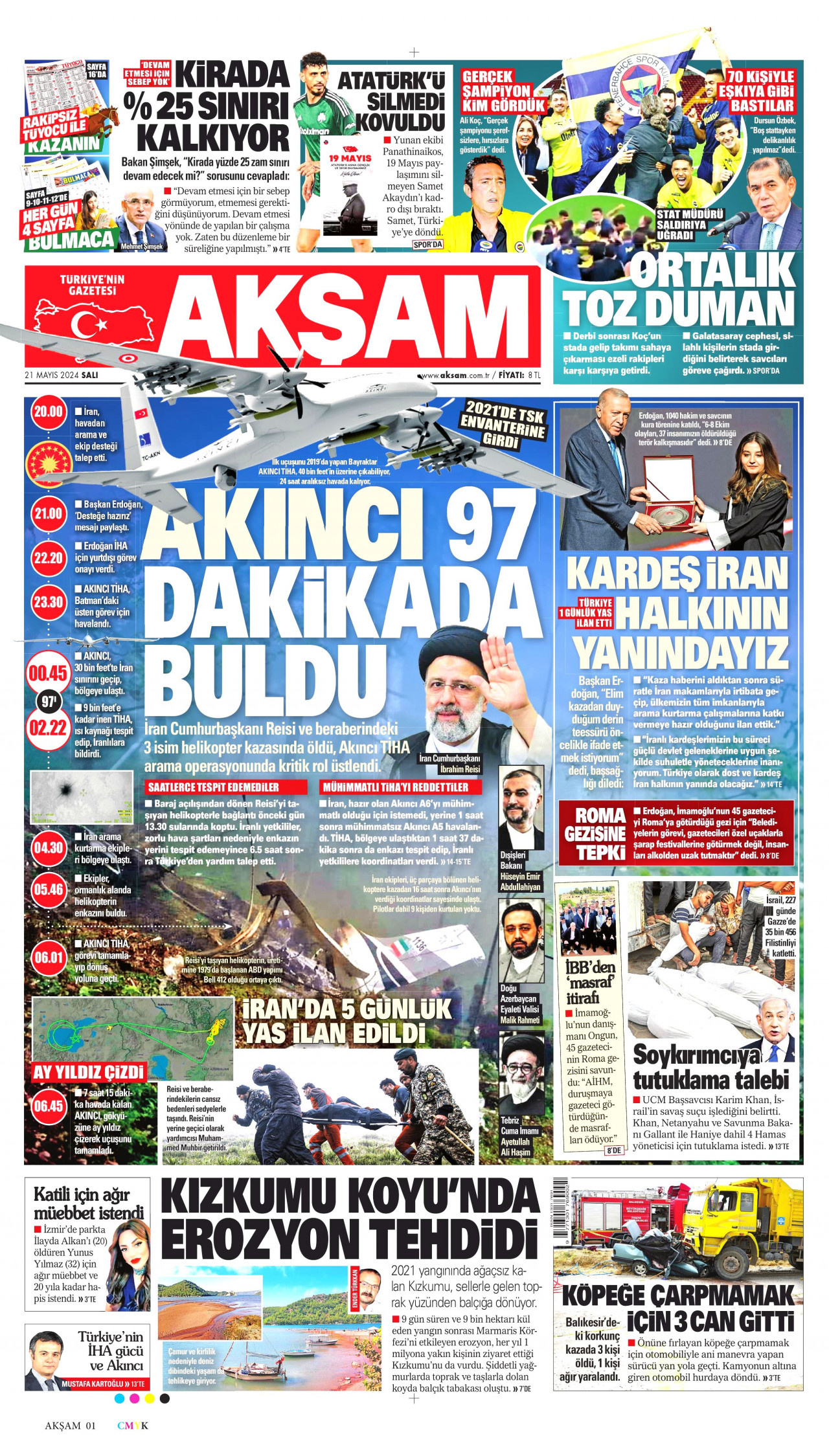 AKŞAM gazetesinin 21 Mayıs 2024 tarihli birinci sayfası