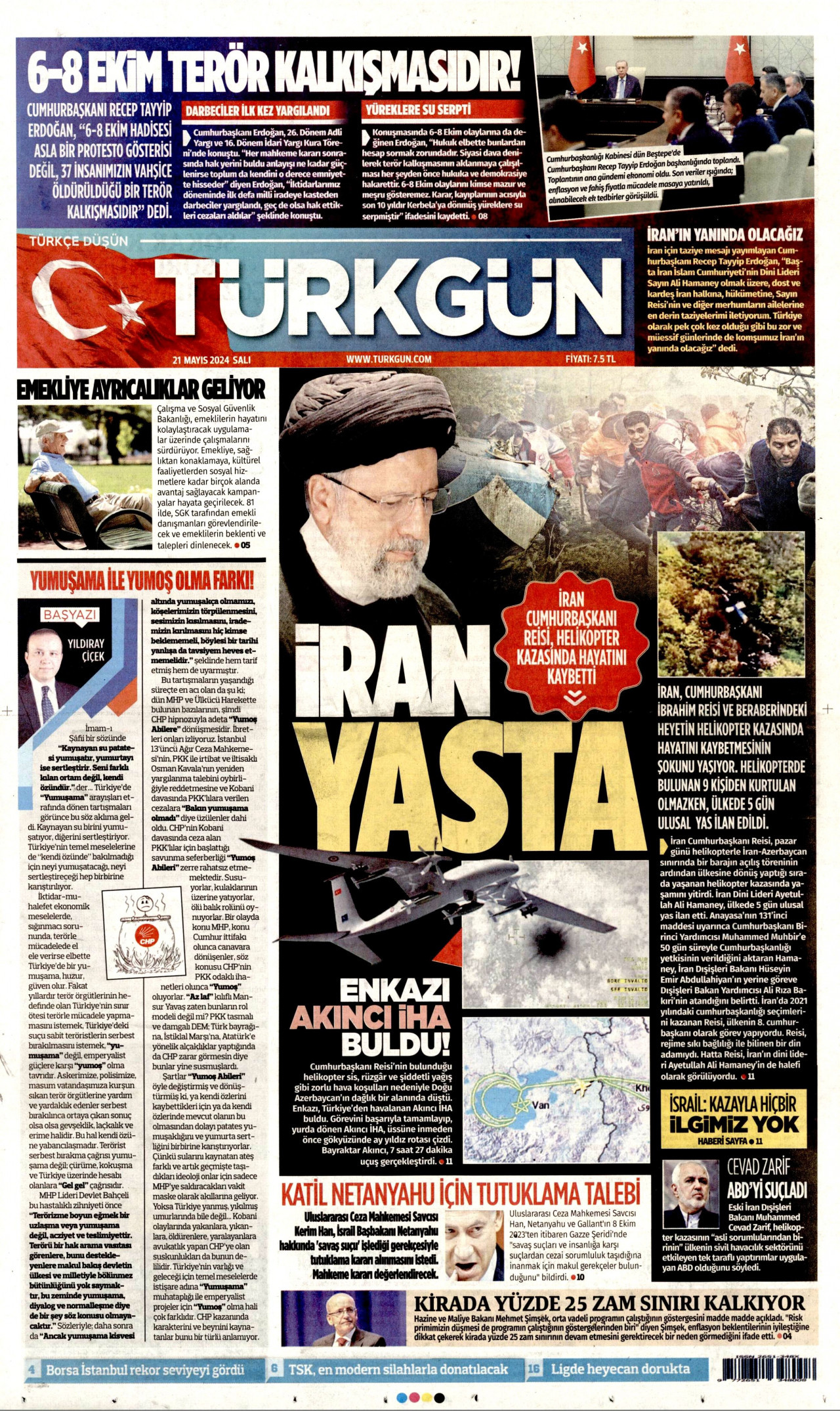 TÜRKGÜN gazetesinin 21 Mayıs 2024 tarihli birinci sayfası