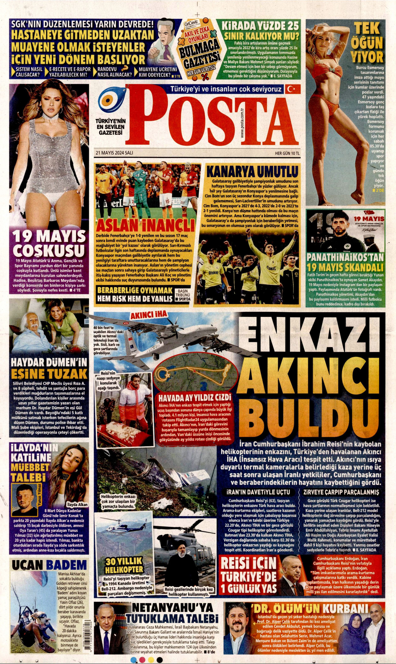 POSTA gazetesinin 21 Mayıs 2024 tarihli birinci sayfası
