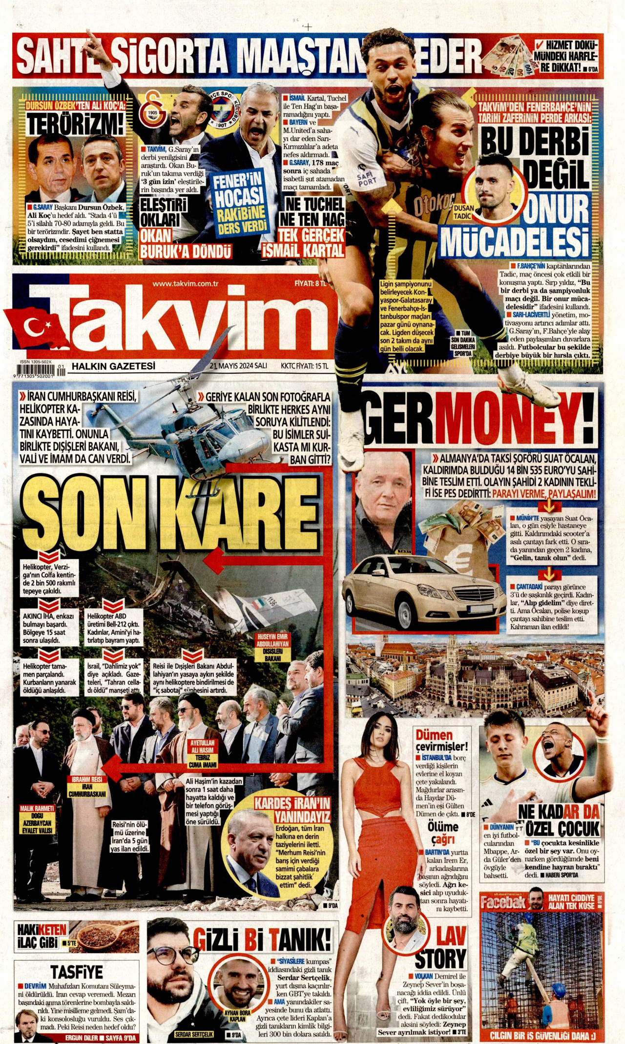 TAKVİM gazetesinin 21 Mayıs 2024 tarihli birinci sayfası