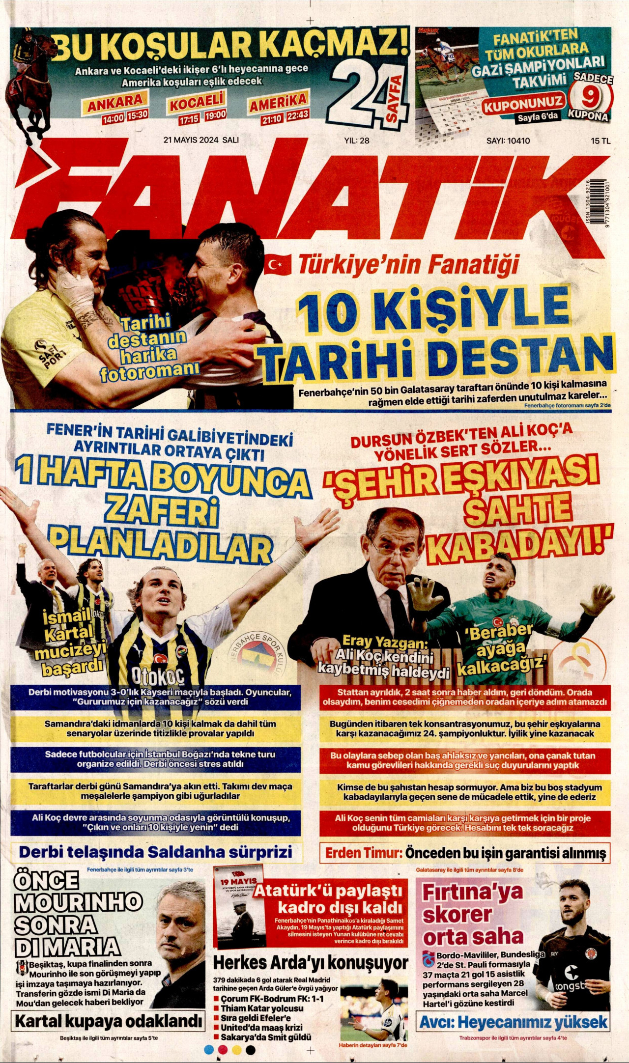FANATİK gazetesinin 21 Mayıs 2024 tarihli birinci sayfası