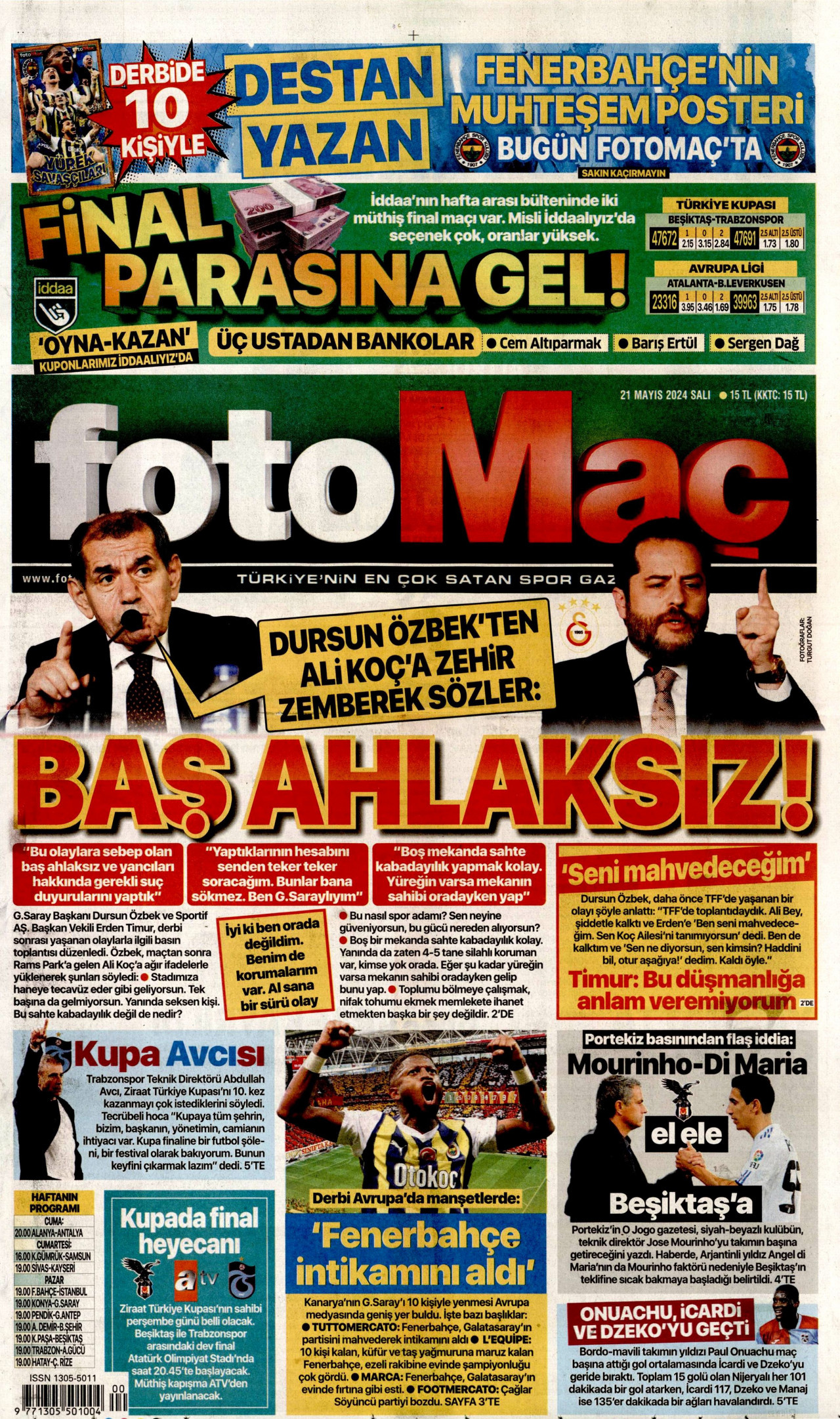 FOTOMAÇ gazetesinin 21 Mayıs 2024 tarihli birinci sayfası