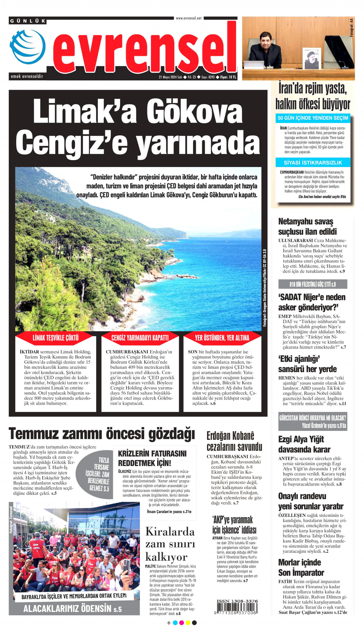 EVRENSEL gazetesinin 21 Mayıs 2024 tarihli birinci sayfası