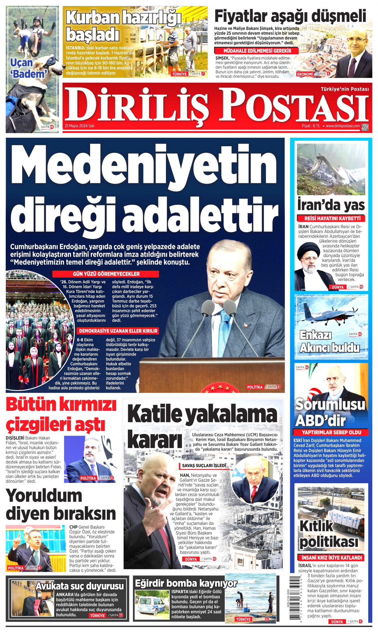 DİRİLİŞ POSTASI gazetesinin 21 Mayıs 2024 tarihli birinci sayfası