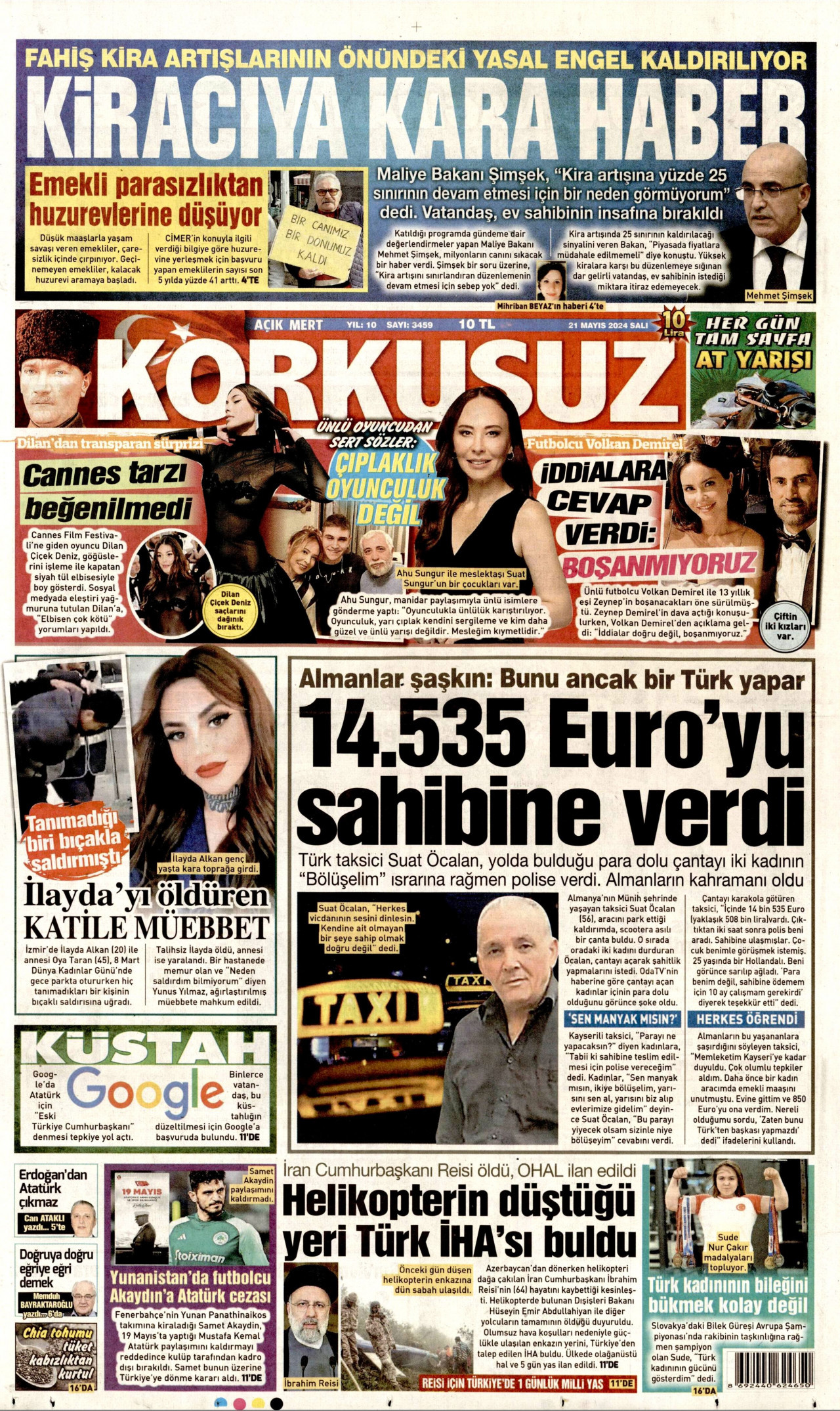 KORKUSUZ gazetesinin 21 Mayıs 2024 tarihli birinci sayfası
