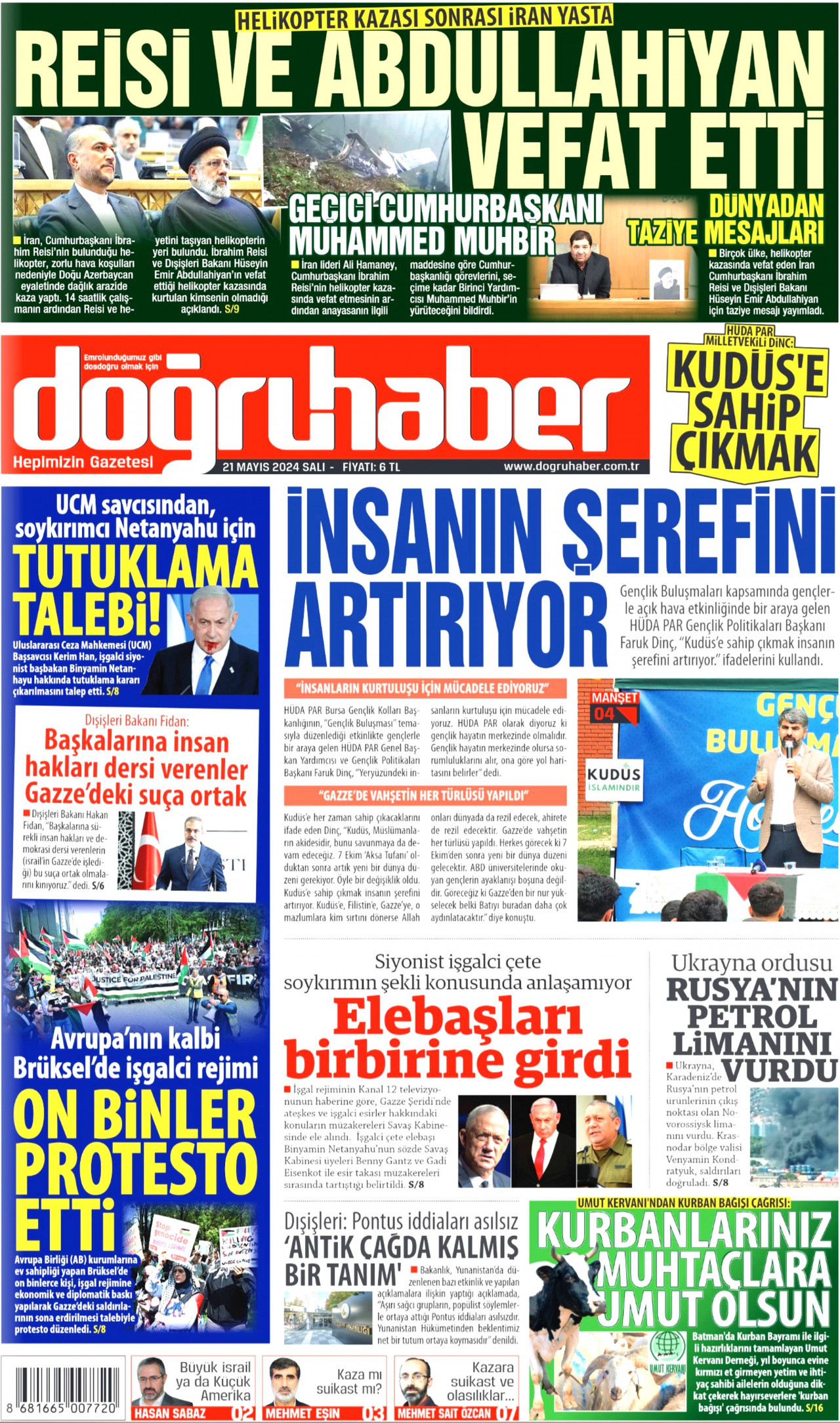 DOĞRU HABER gazetesinin 21 Mayıs 2024 tarihli birinci sayfası