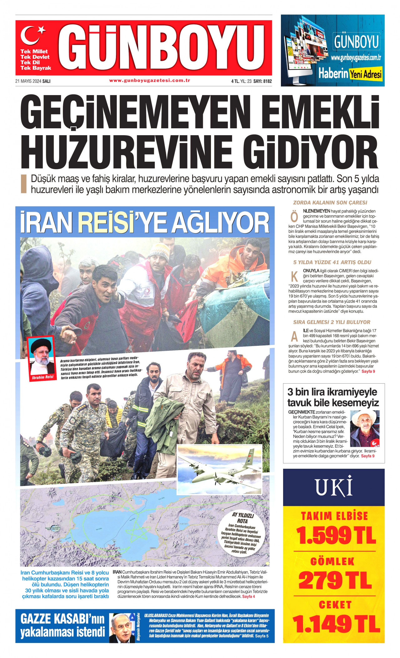 GÜNBOYU gazetesinin 21 Mayıs 2024 tarihli birinci sayfası