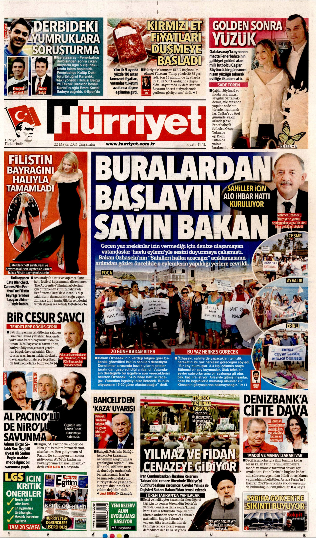 HÜRRİYET gazetesinin 22 Mayıs 2024 tarihli birinci sayfası