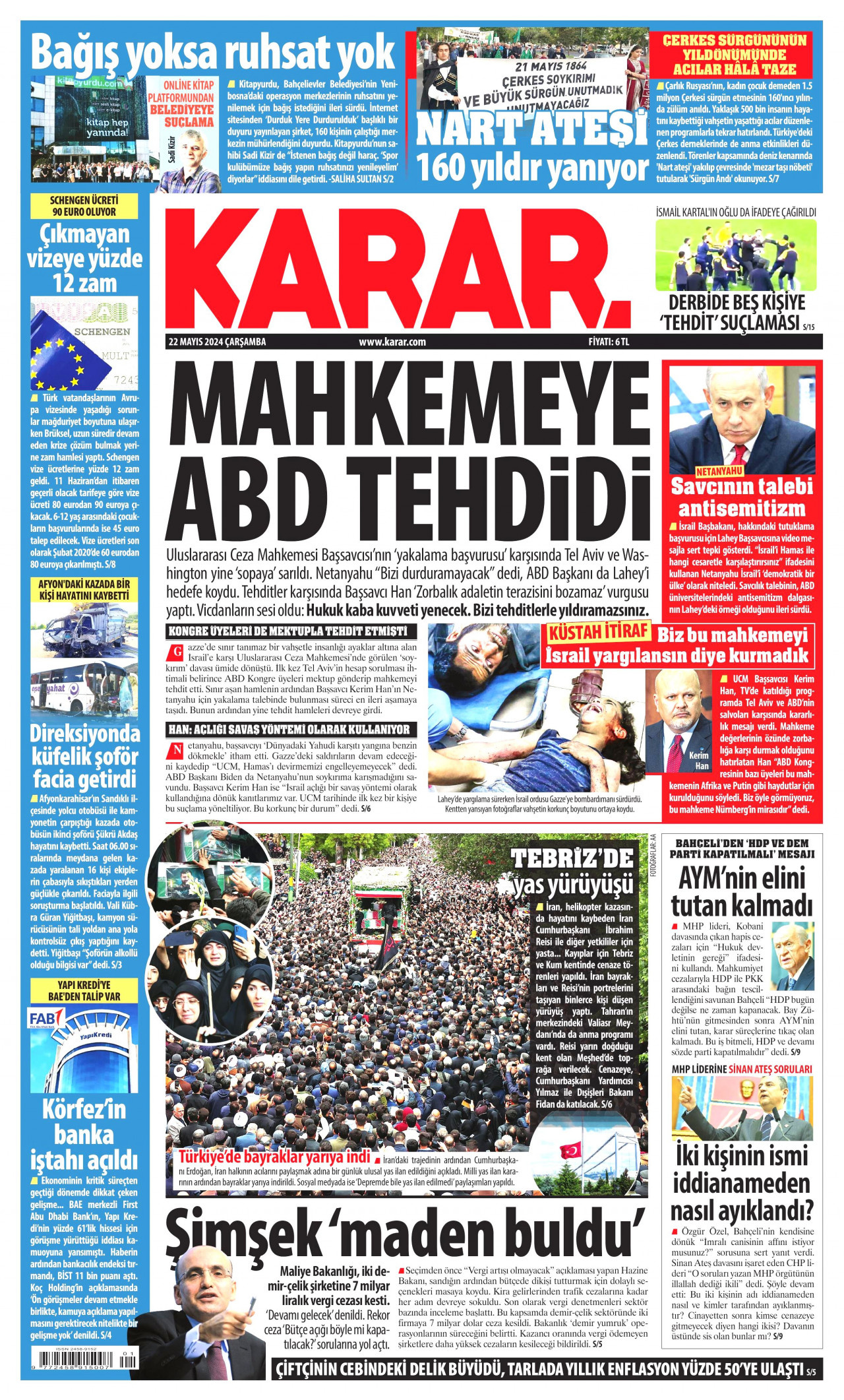 KARAR gazetesinin 22 Mayıs 2024 tarihli birinci sayfası