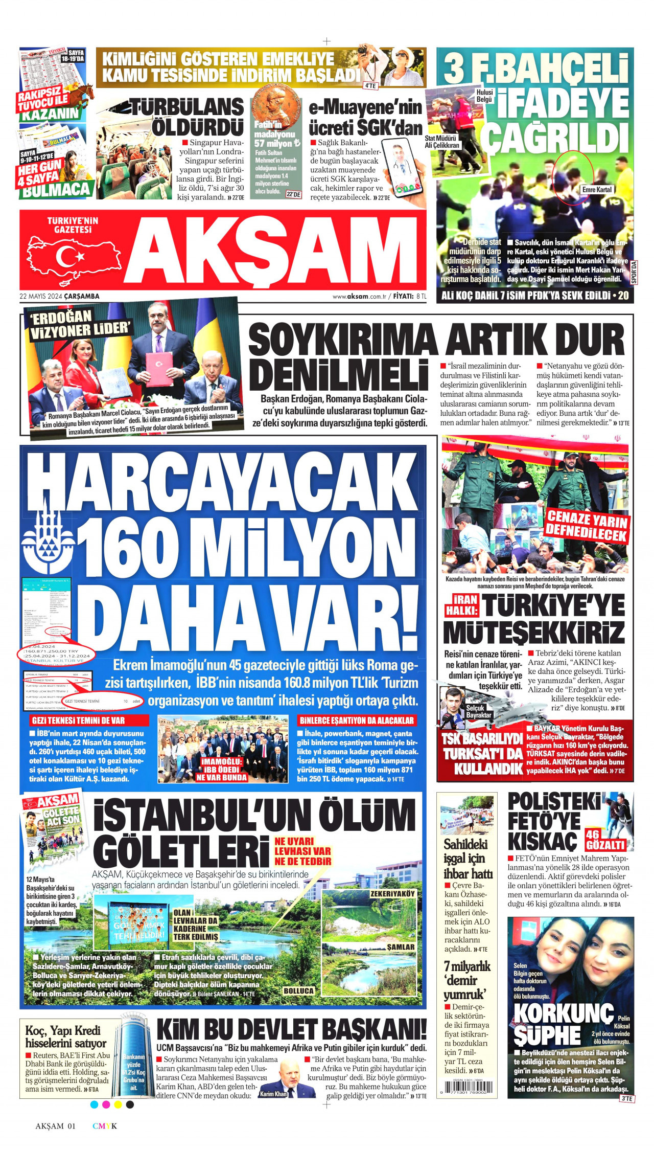 AKŞAM gazetesinin 22 Mayıs 2024 tarihli birinci sayfası