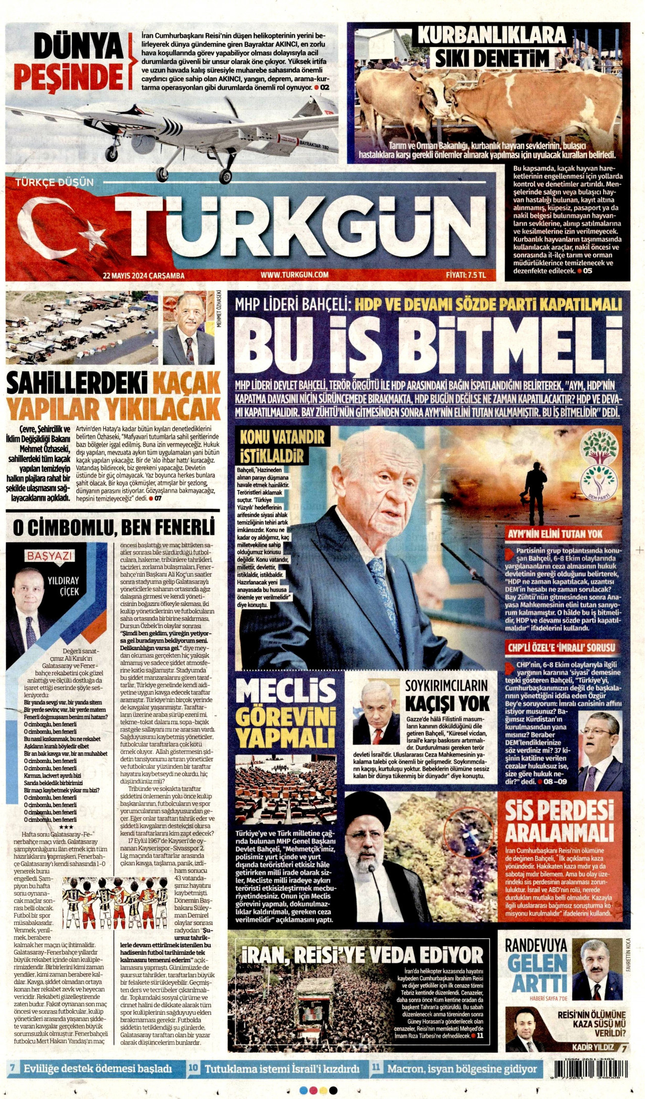 TÜRKGÜN gazetesinin 22 Mayıs 2024 tarihli birinci sayfası