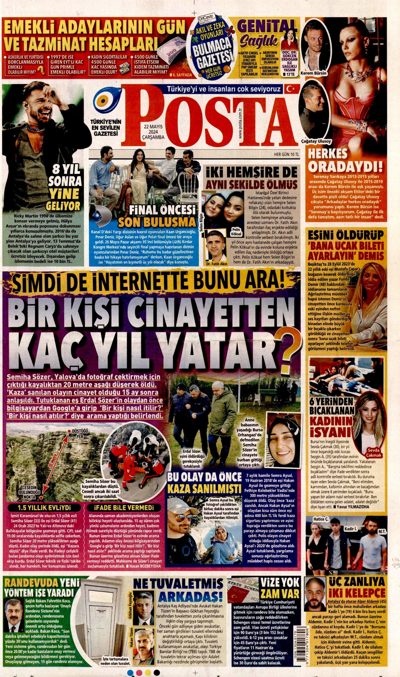 POSTA gazetesinin 22 Mayıs 2024 tarihli birinci sayfası