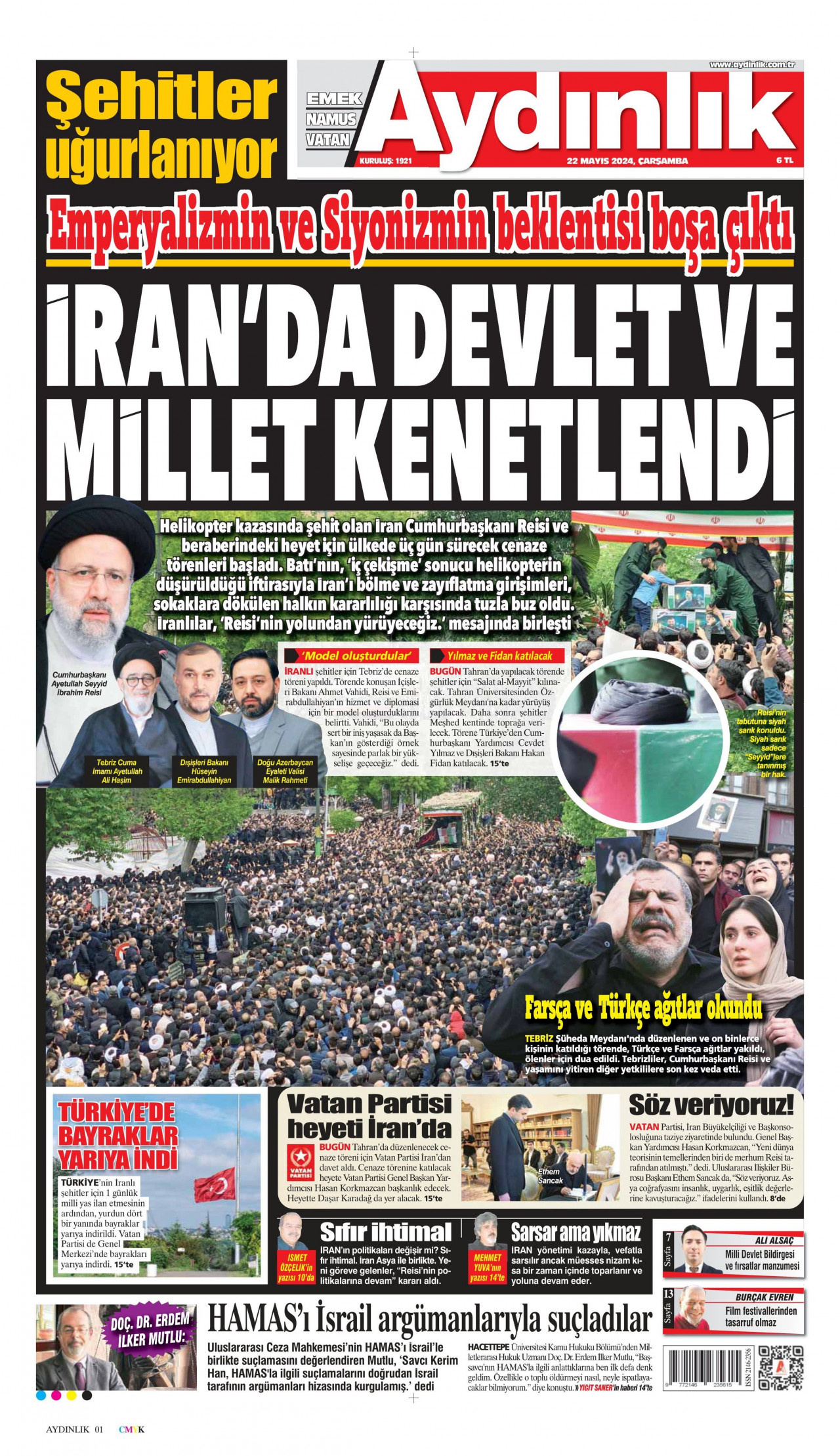 AYDINLIK GAZETESİ gazetesinin 22 Mayıs 2024 tarihli birinci sayfası