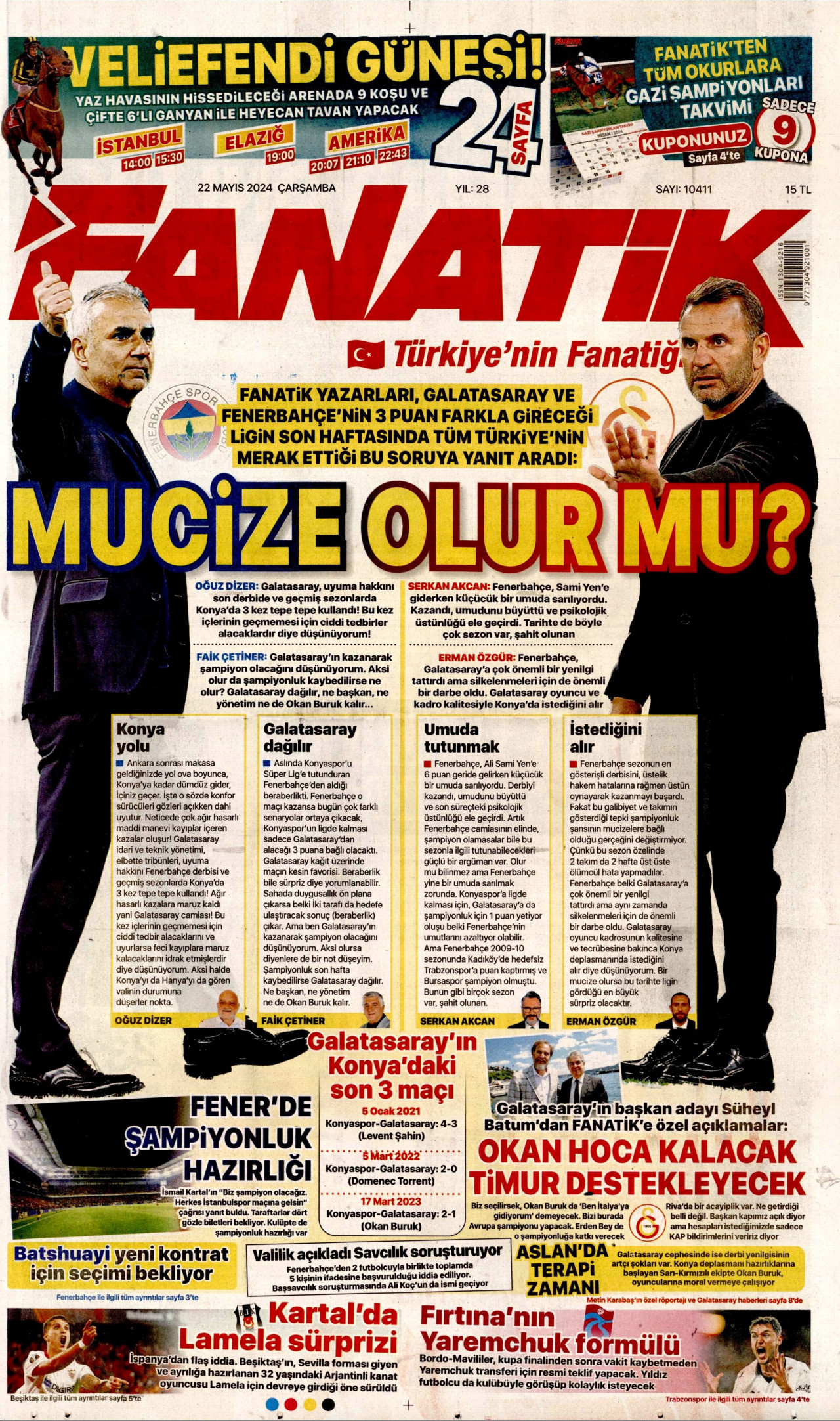 FANATİK gazetesinin 22 Mayıs 2024 tarihli birinci sayfası