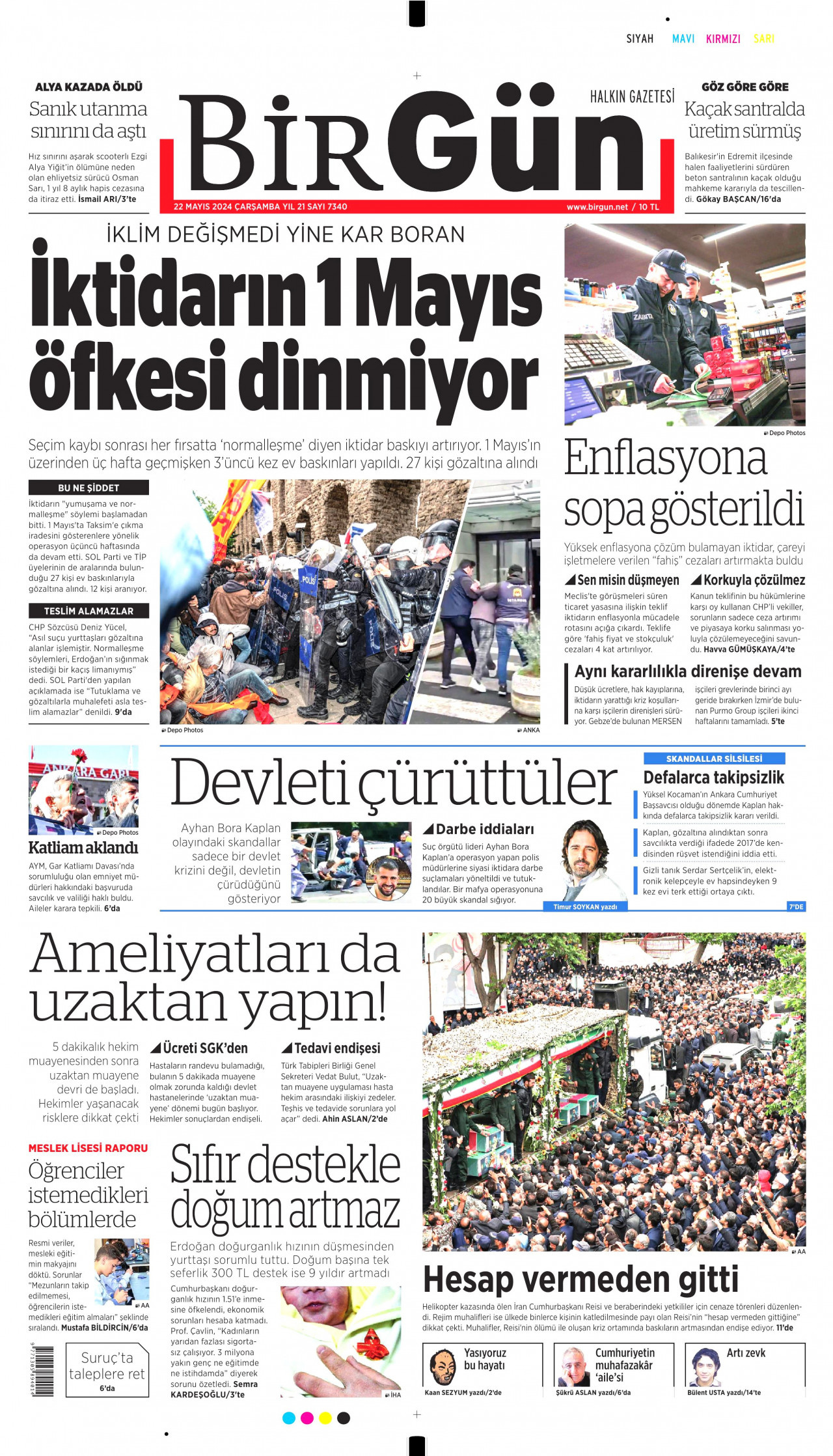 BİRGÜN gazetesinin 22 Mayıs 2024 tarihli birinci sayfası