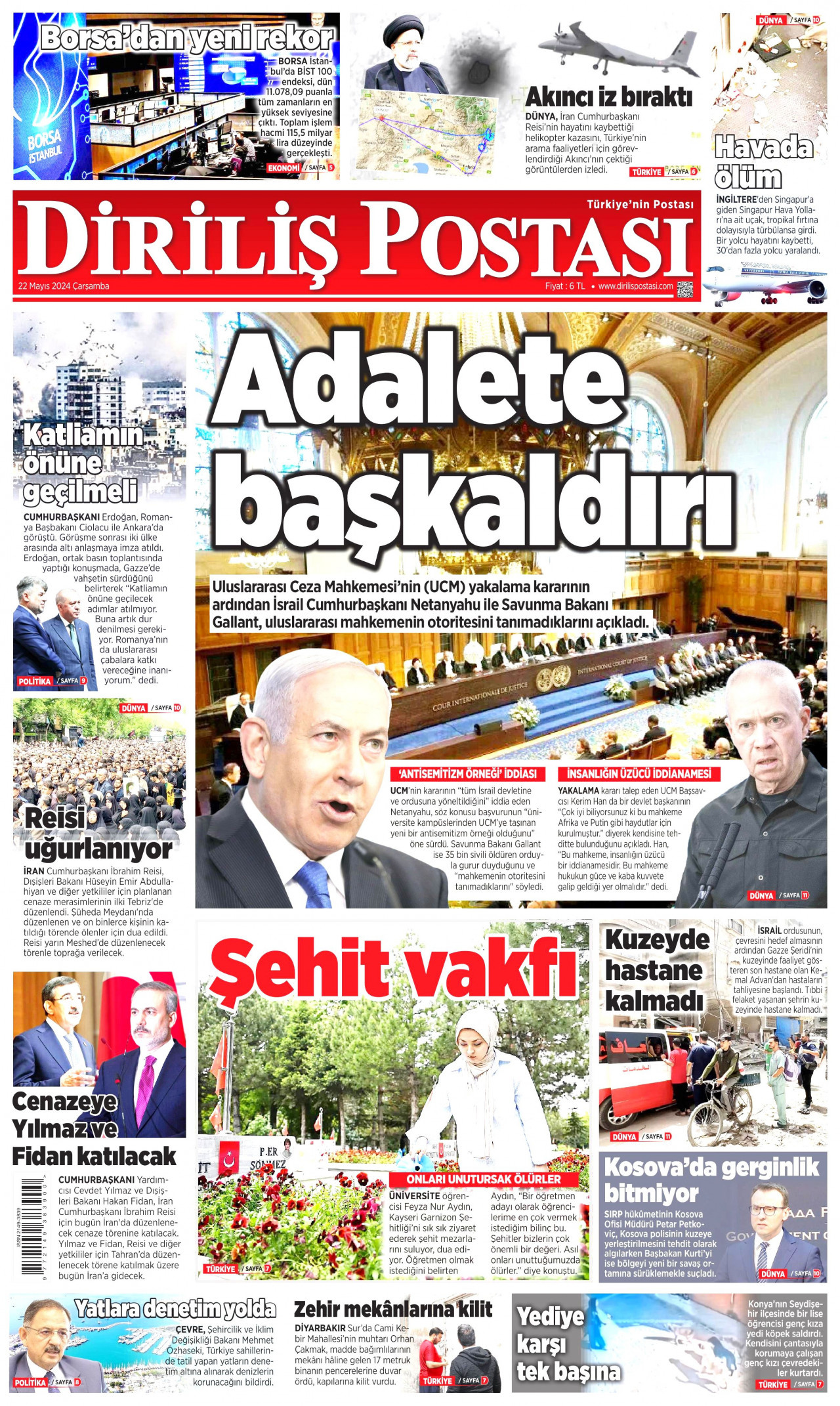 DİRİLİŞ POSTASI gazetesinin 22 Mayıs 2024 tarihli birinci sayfası