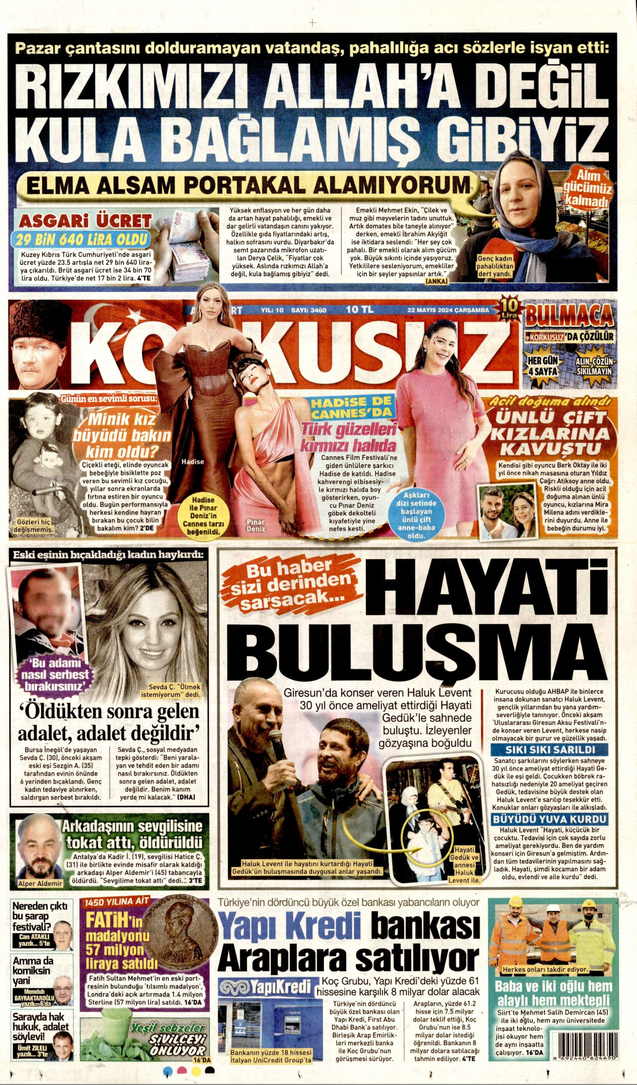 KORKUSUZ gazetesinin 22 Mayıs 2024 tarihli birinci sayfası
