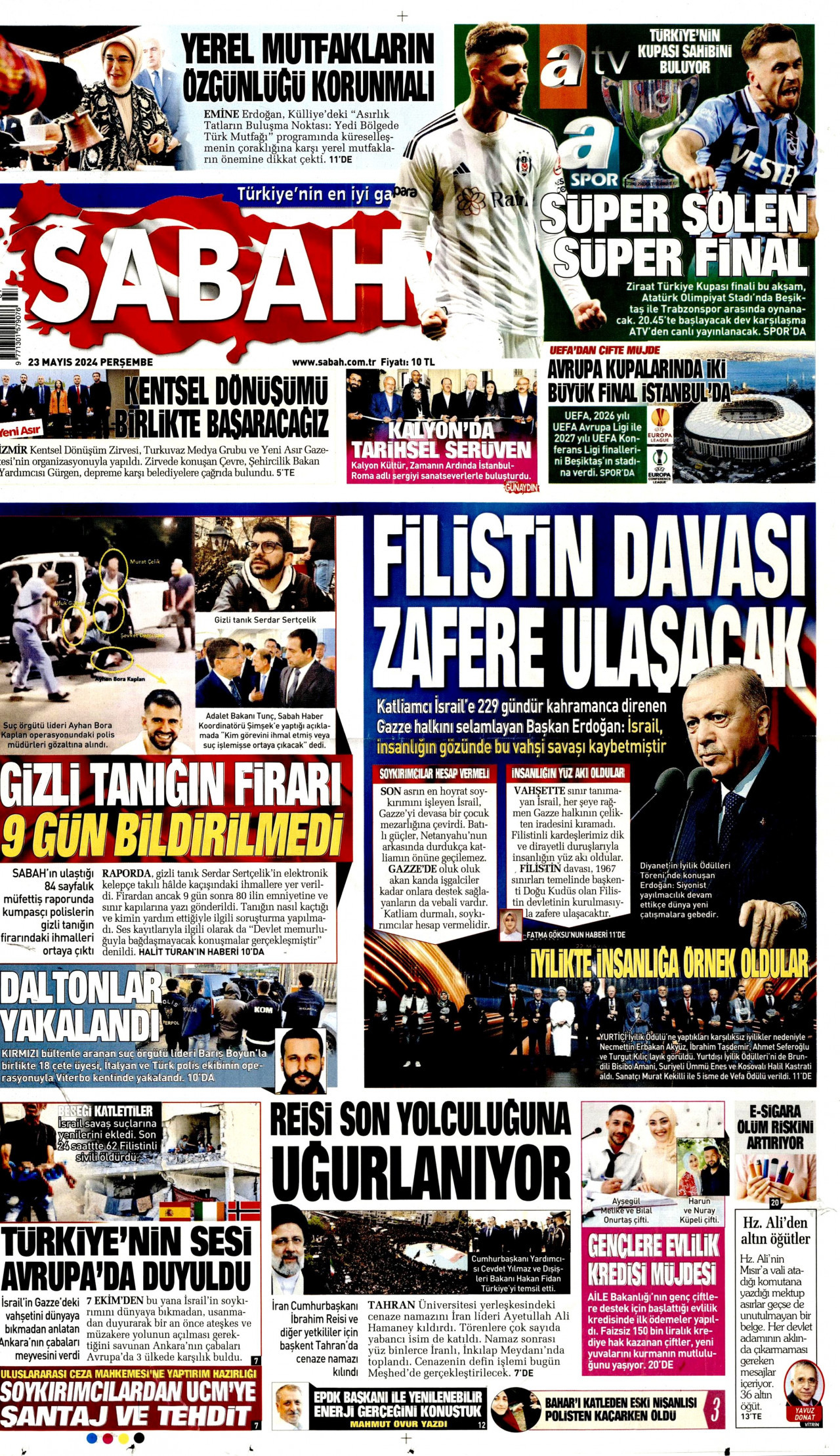 SABAH gazetesinin 23 Mayıs 2024 tarihli birinci sayfası