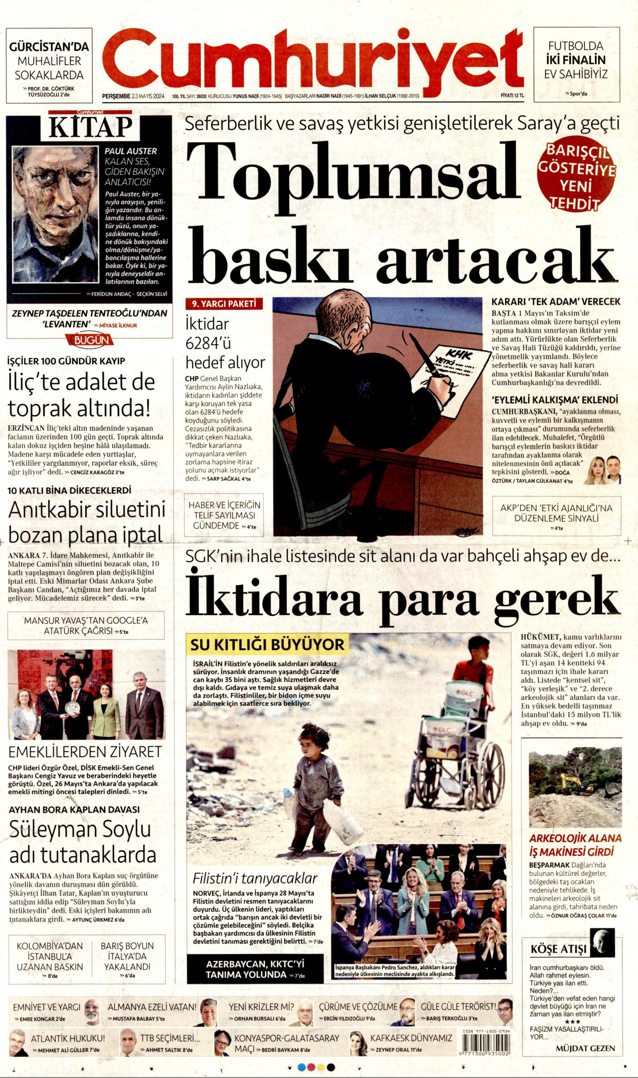 CUMHURİYET gazetesinin 23 Mayıs 2024 tarihli birinci sayfası
