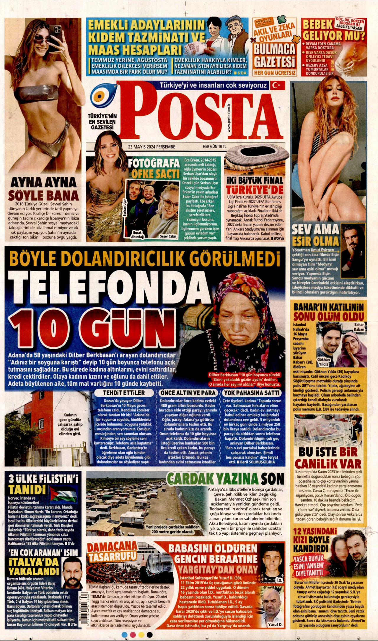POSTA gazetesinin 23 Mayıs 2024 tarihli birinci sayfası