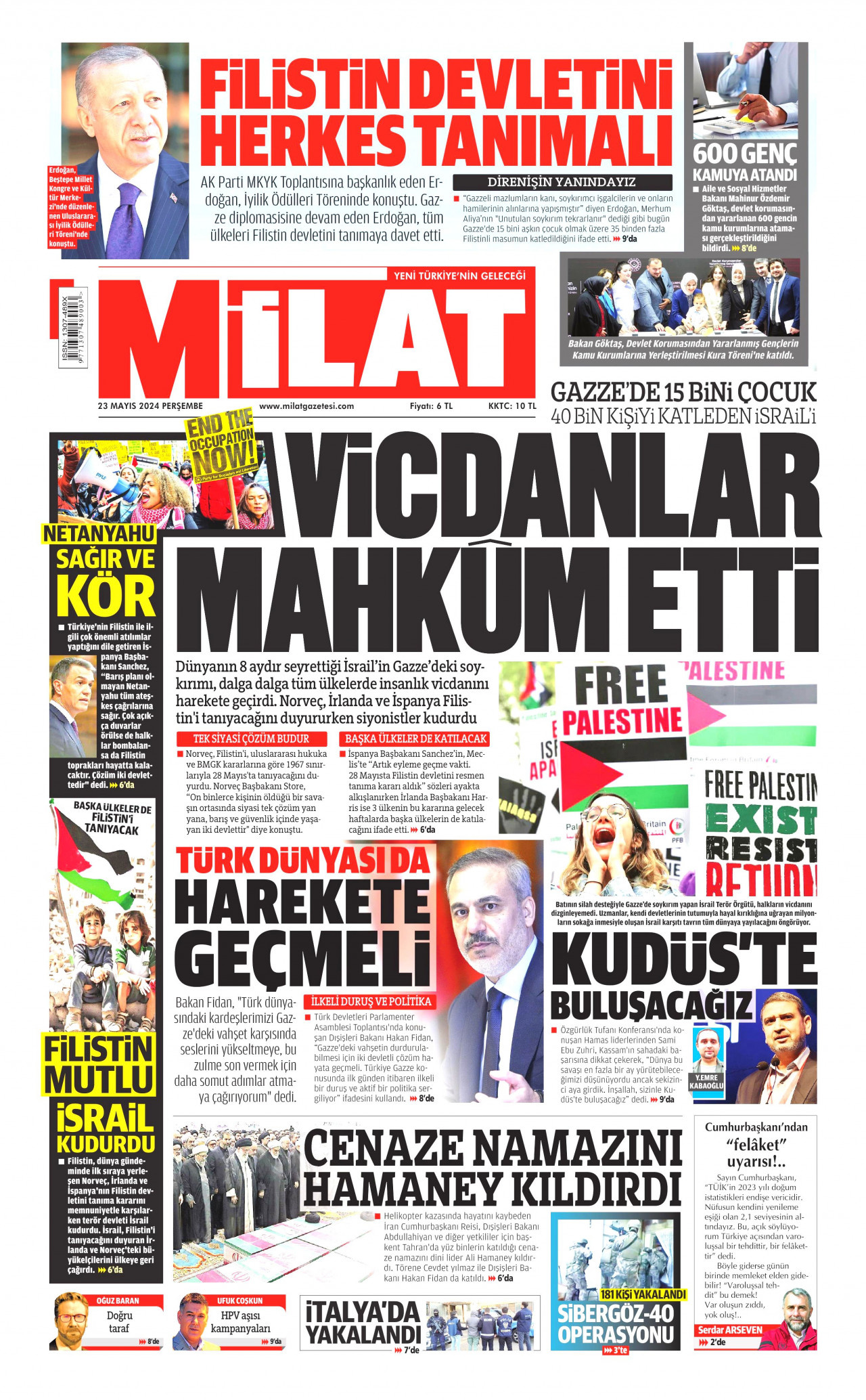 MİLAT gazetesinin 23 Mayıs 2024 tarihli birinci sayfası