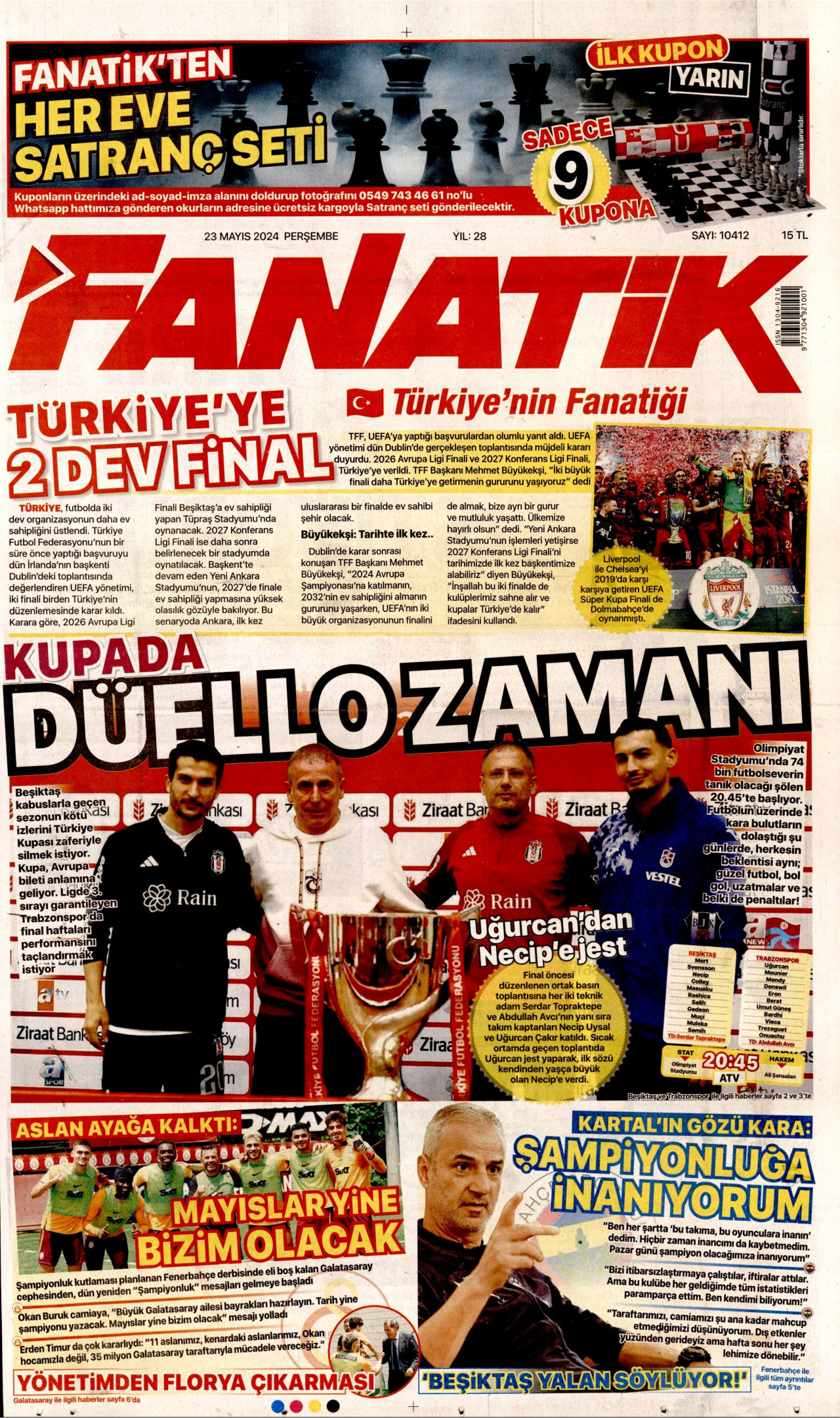 FANATİK gazetesinin 23 Mayıs 2024 tarihli birinci sayfası