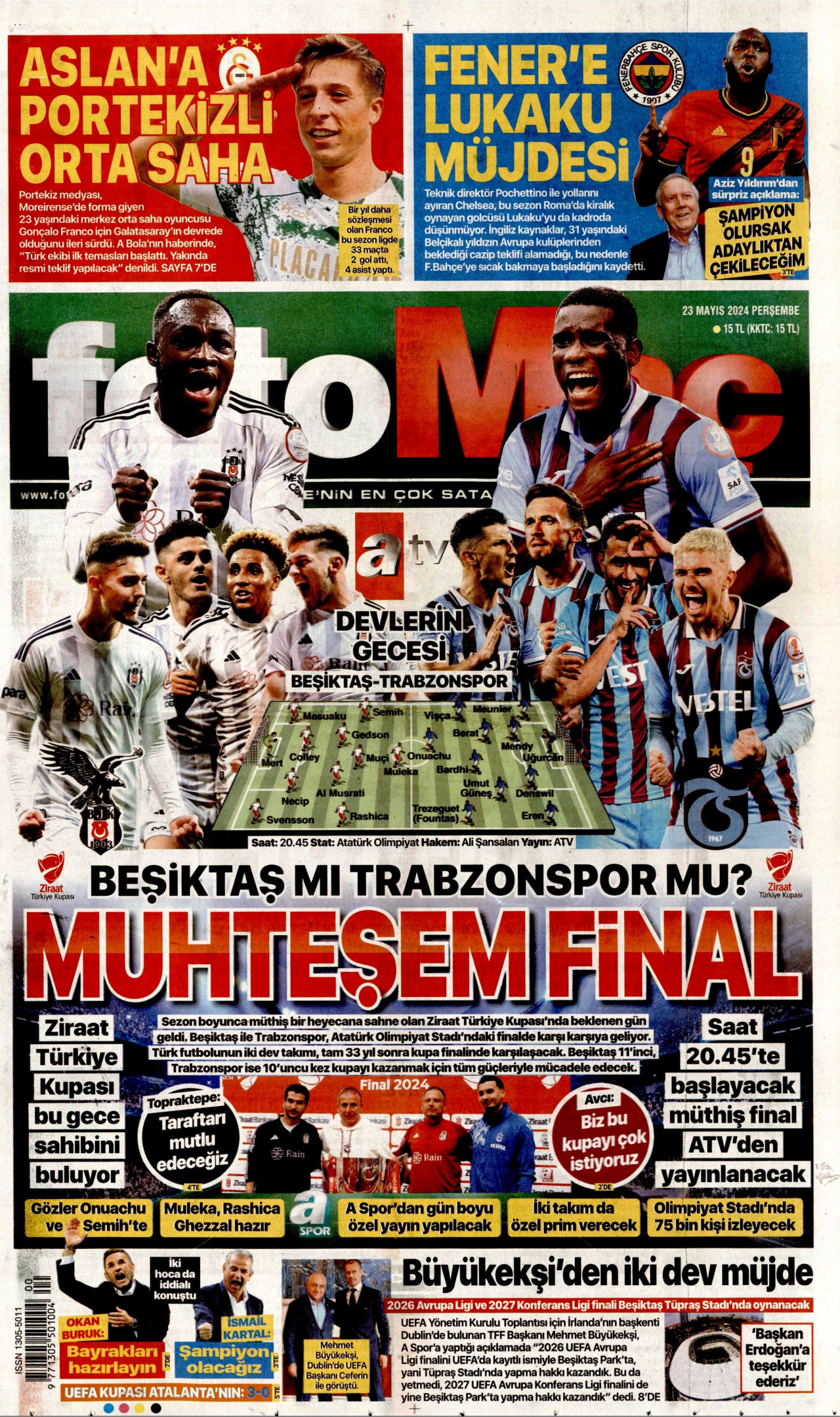 FOTOMAÇ gazetesinin 23 Mayıs 2024 tarihli birinci sayfası