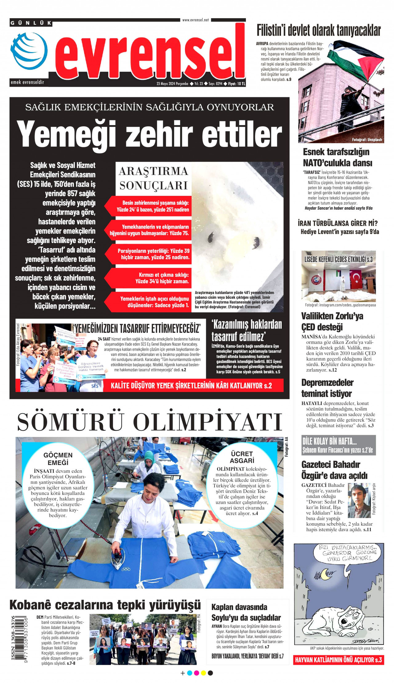 EVRENSEL gazetesinin 23 Mayıs 2024 tarihli birinci sayfası