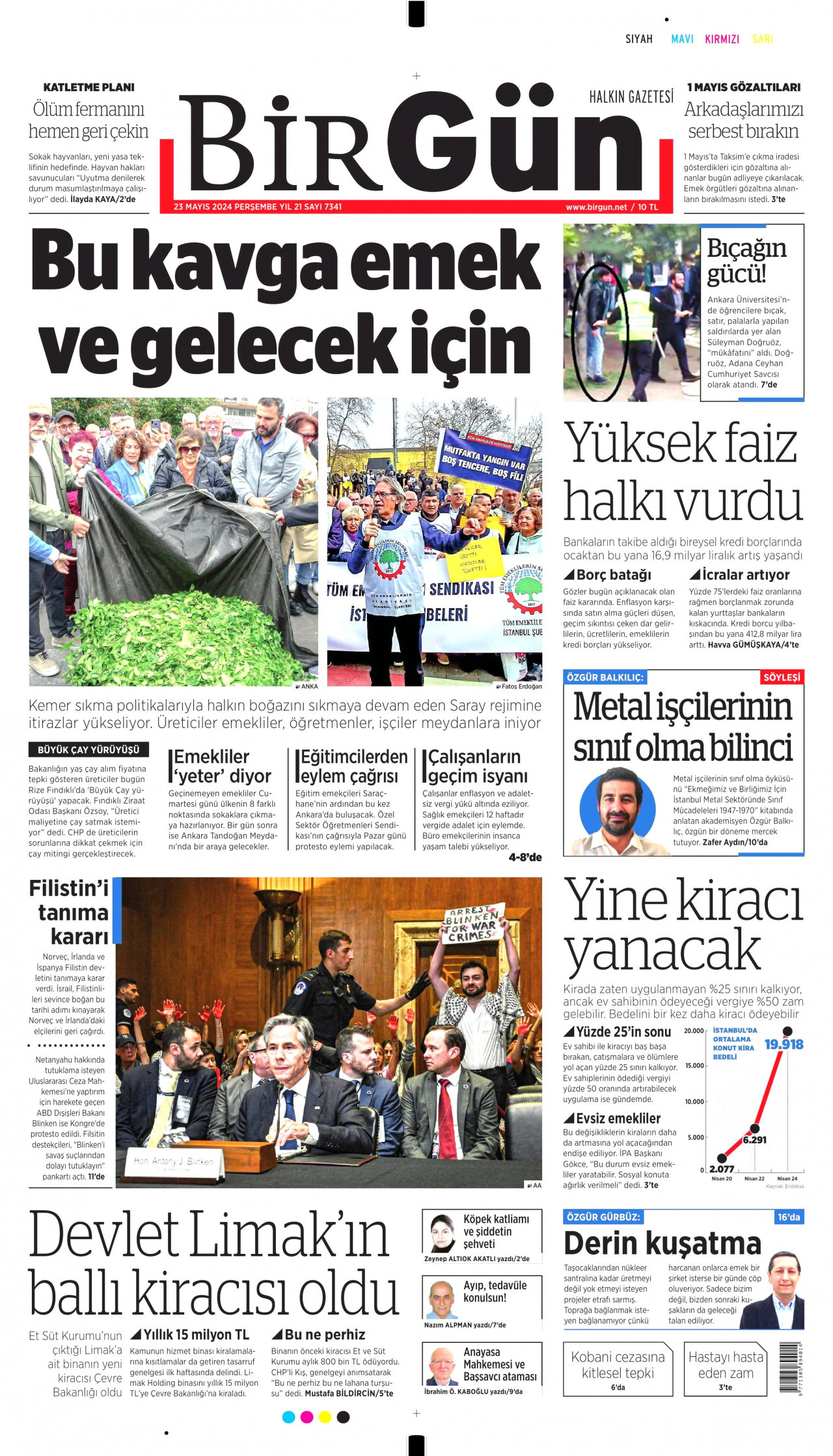 BİRGÜN gazetesinin 23 Mayıs 2024 tarihli birinci sayfası