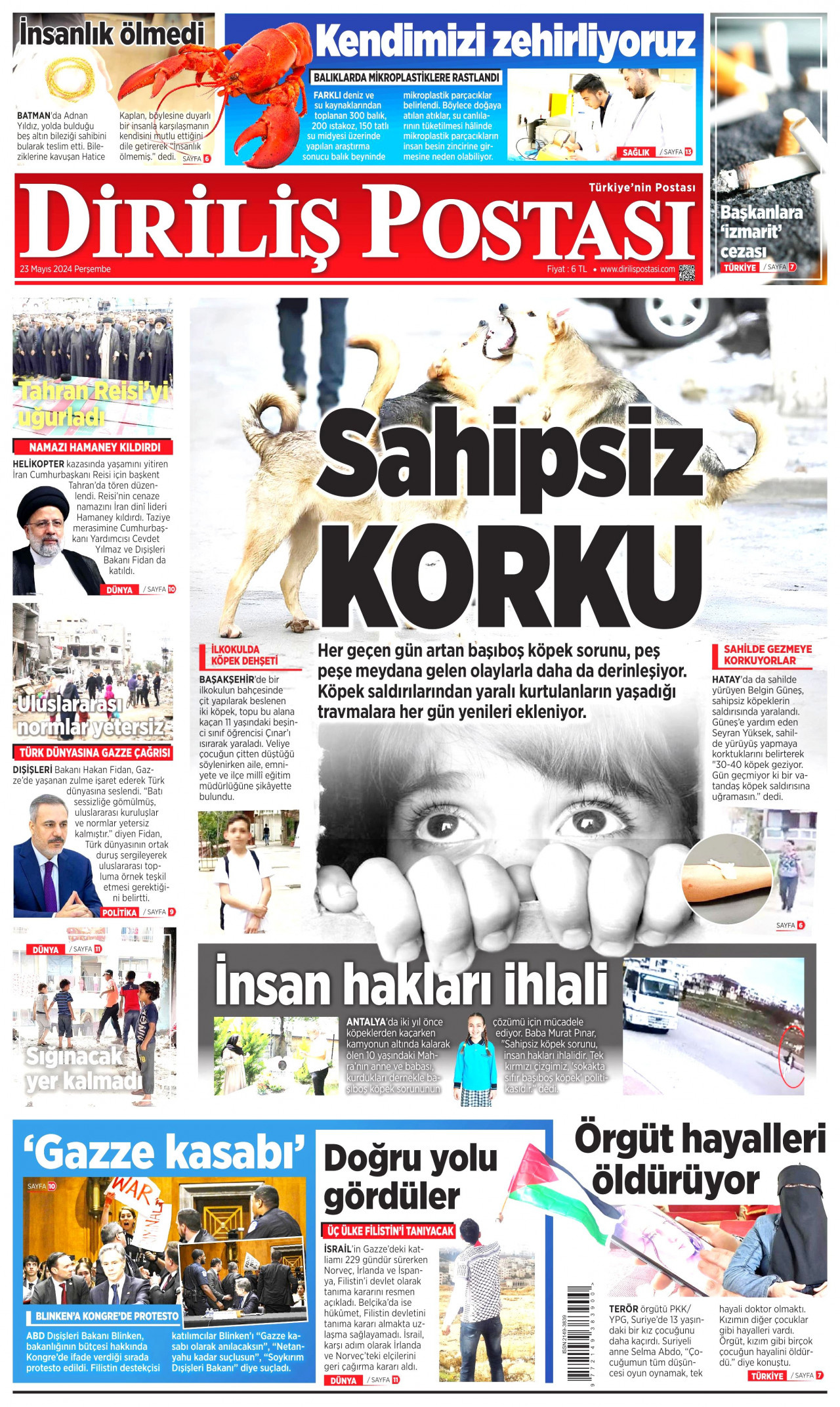 DİRİLİŞ POSTASI gazetesinin 23 Mayıs 2024 tarihli birinci sayfası