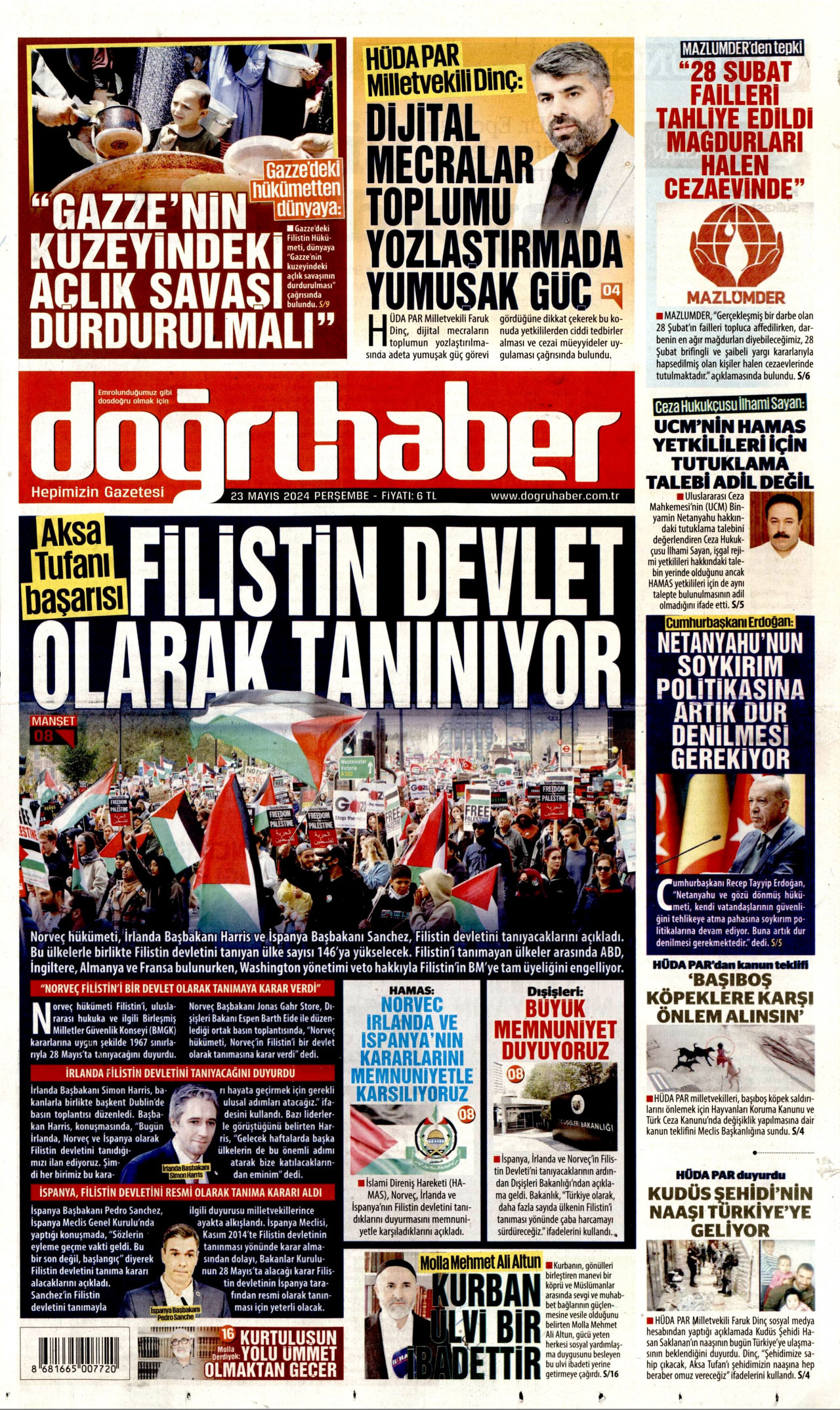 DOĞRU HABER gazetesinin 23 Mayıs 2024 tarihli birinci sayfası
