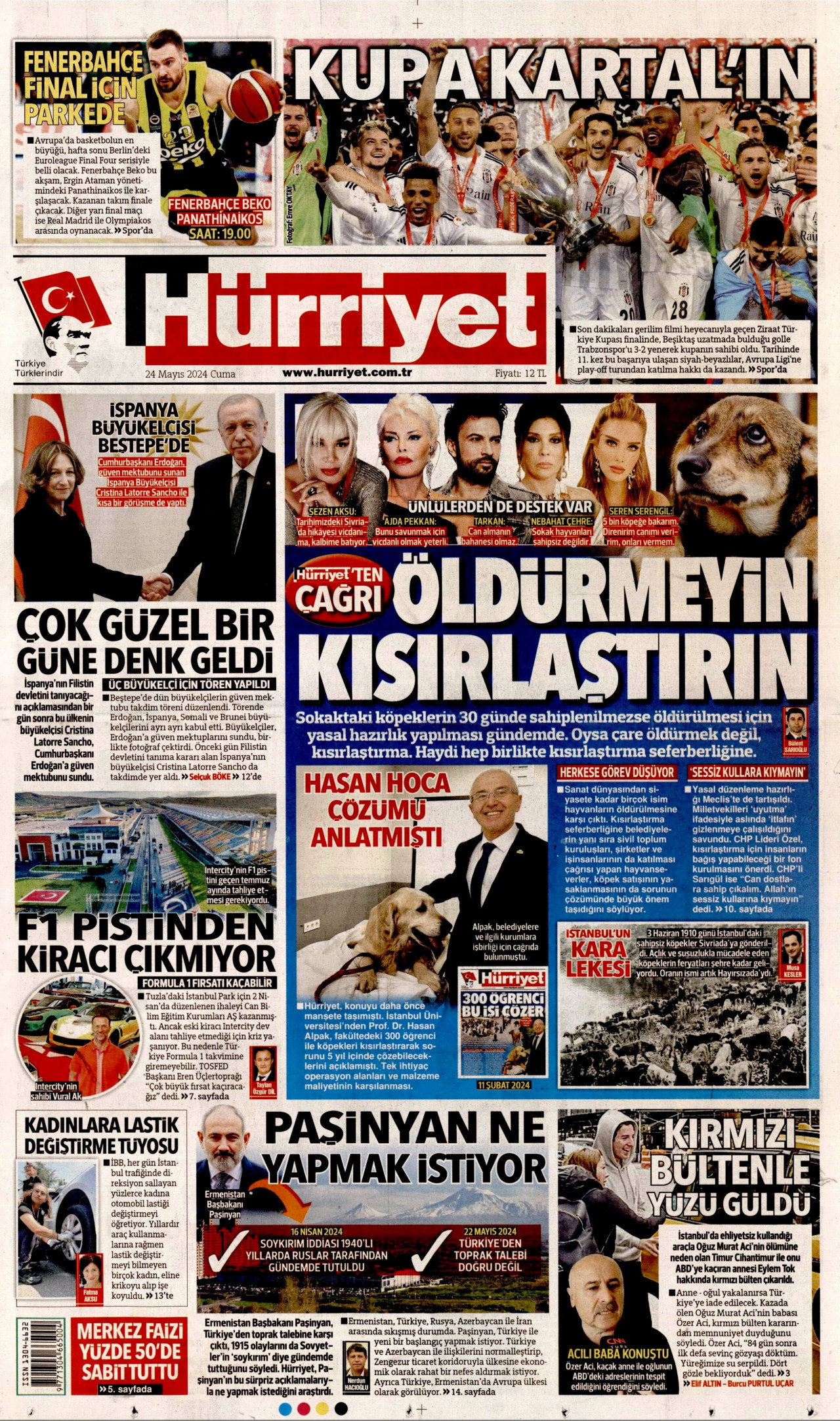 HÜRRİYET gazetesinin 24 Mayıs 2024 tarihli birinci sayfası