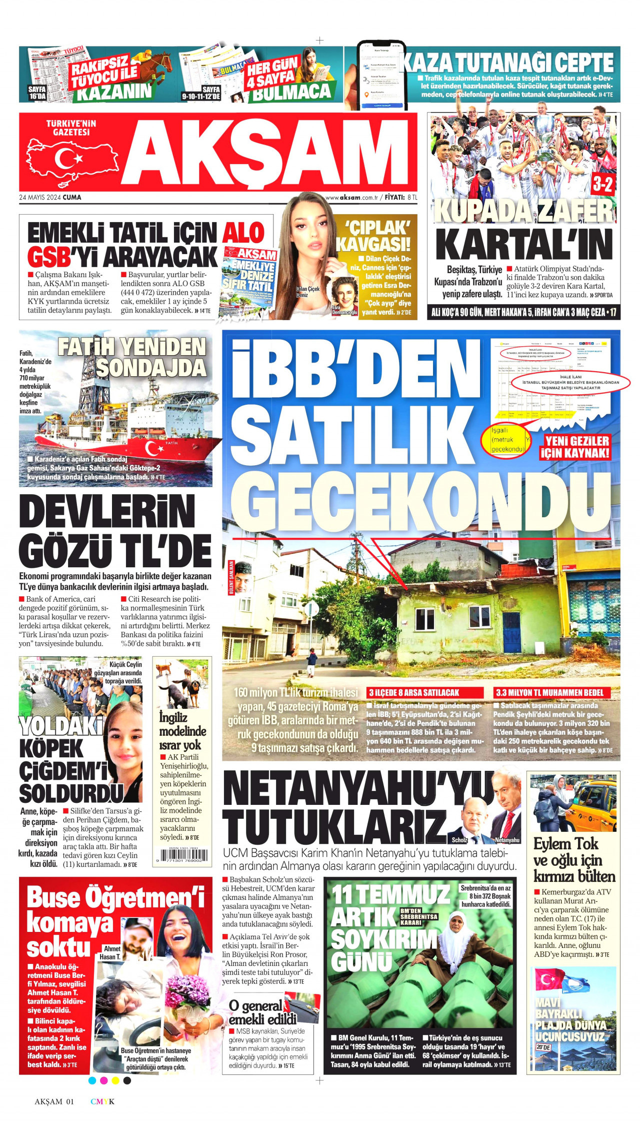 AKŞAM gazetesinin 24 Mayıs 2024 tarihli birinci sayfası