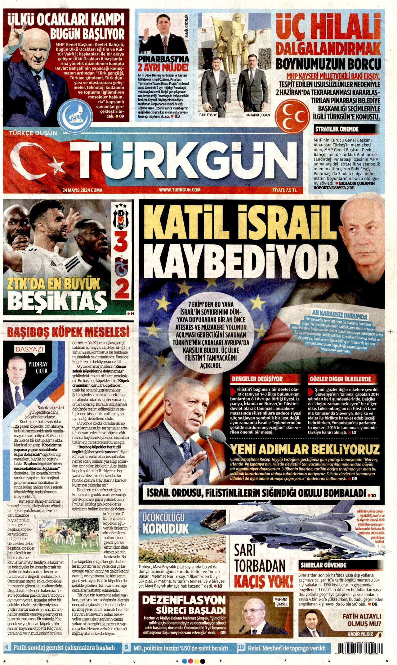 TÜRKGÜN gazetesinin 24 Mayıs 2024 tarihli birinci sayfası