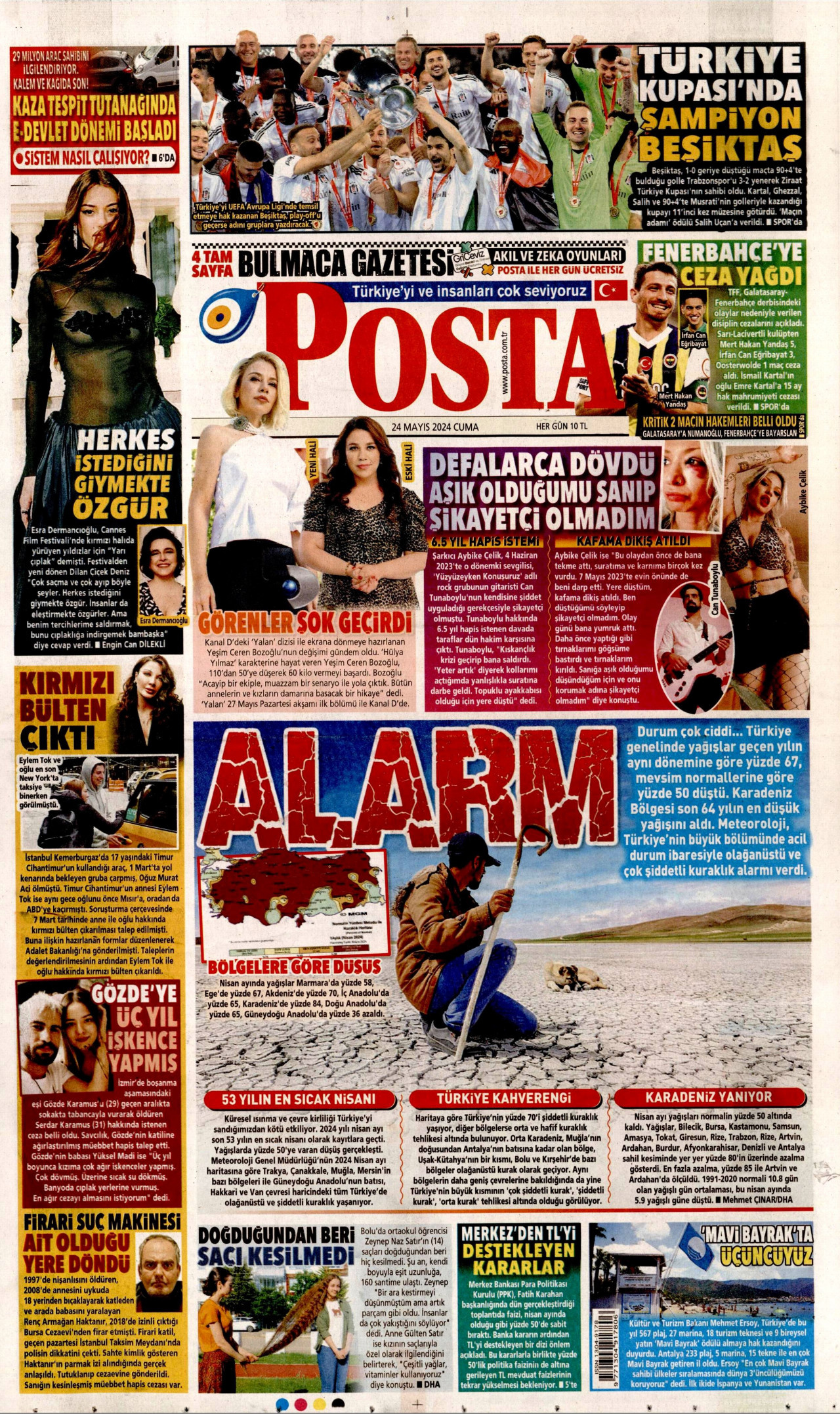 POSTA gazetesinin 24 Mayıs 2024 tarihli birinci sayfası