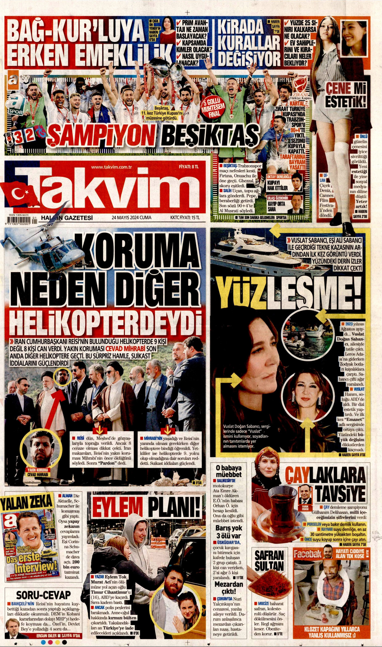 TAKVİM gazetesinin 24 Mayıs 2024 tarihli birinci sayfası