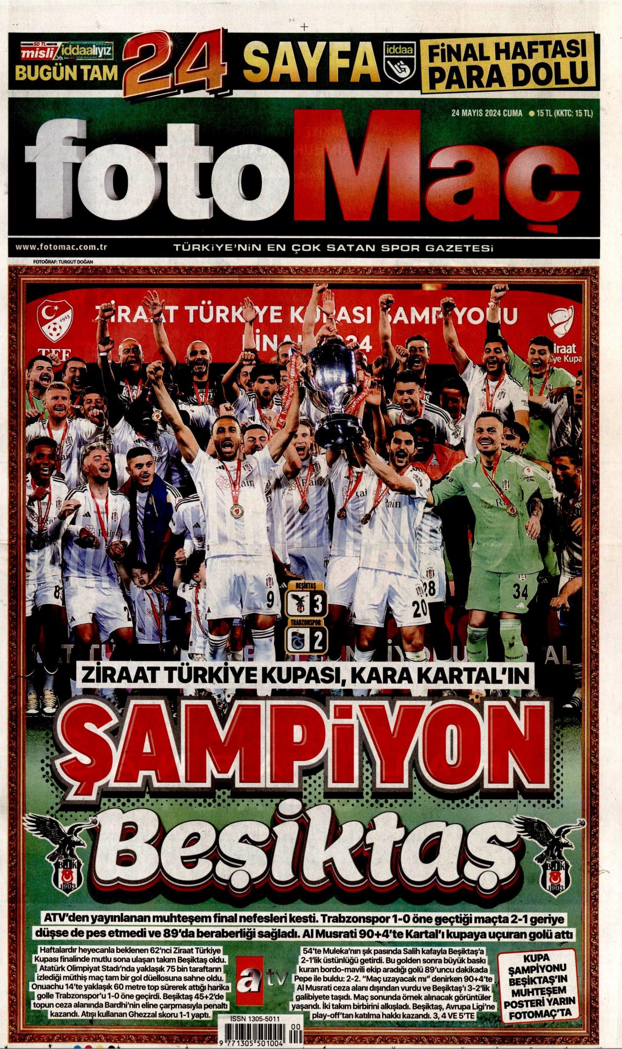 FOTOMAÇ gazetesinin 24 Mayıs 2024 tarihli birinci sayfası