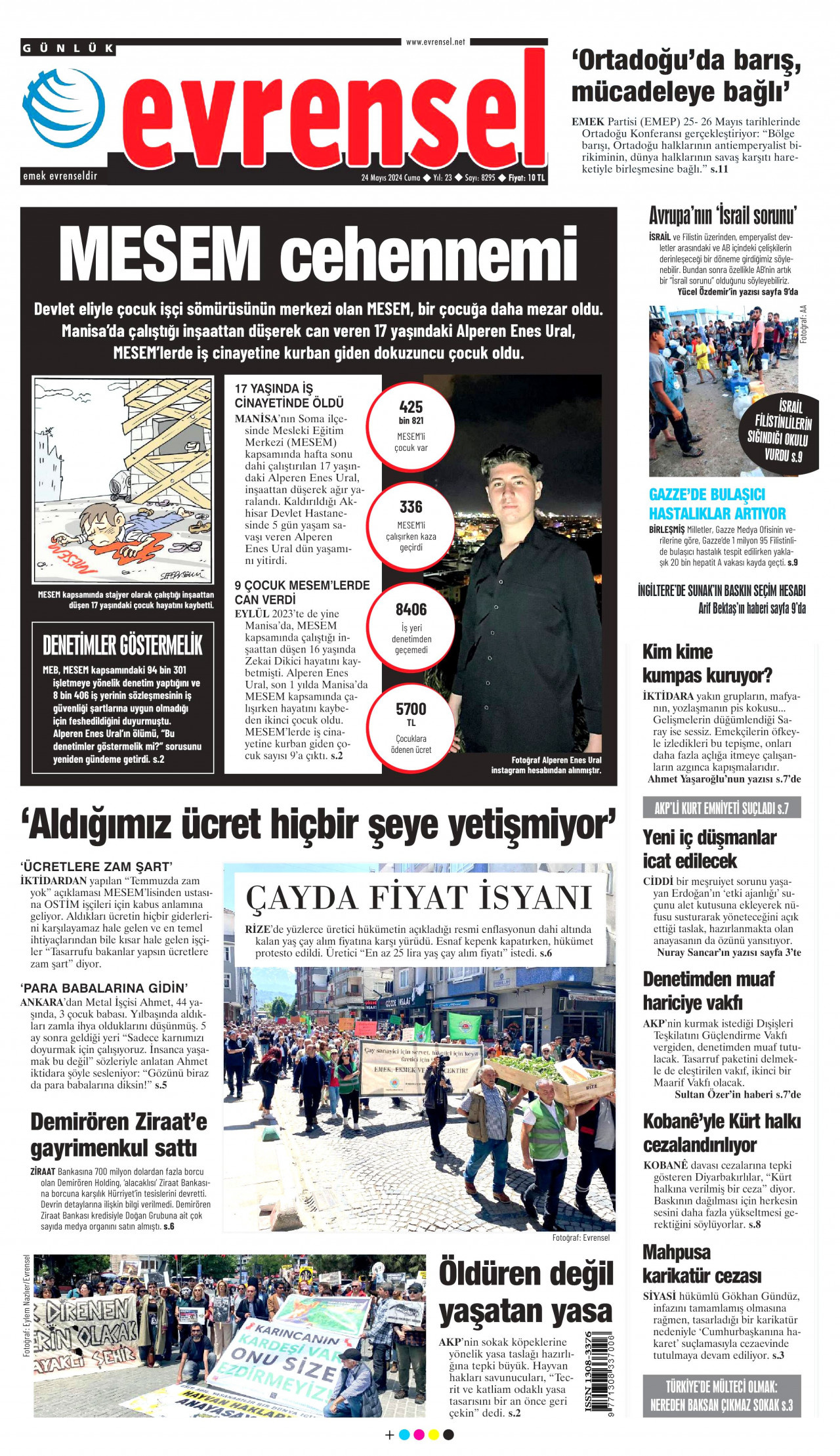 EVRENSEL gazetesinin 24 Mayıs 2024 tarihli birinci sayfası