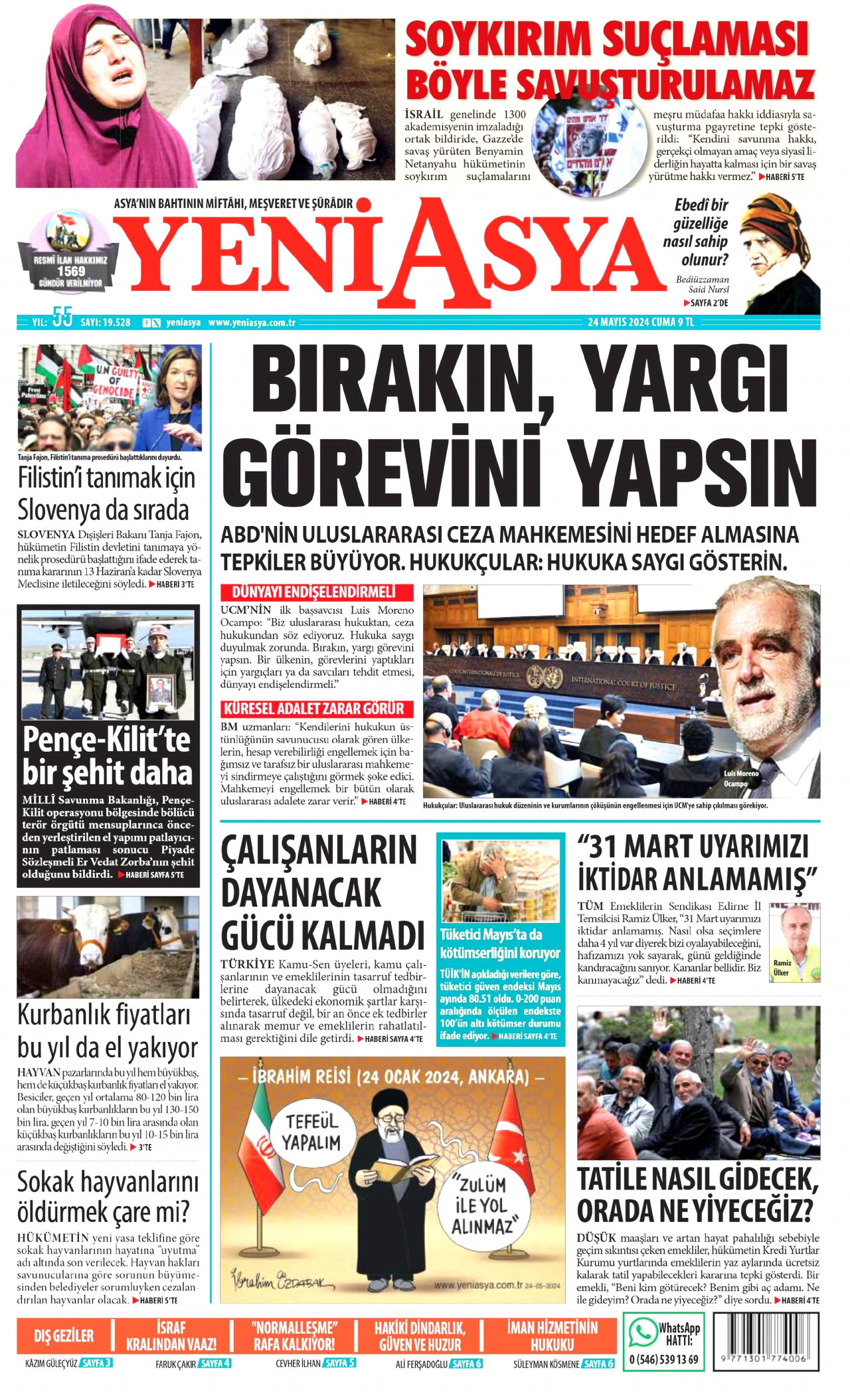 YENİ ASYA gazetesinin 24 Mayıs 2024 tarihli birinci sayfası