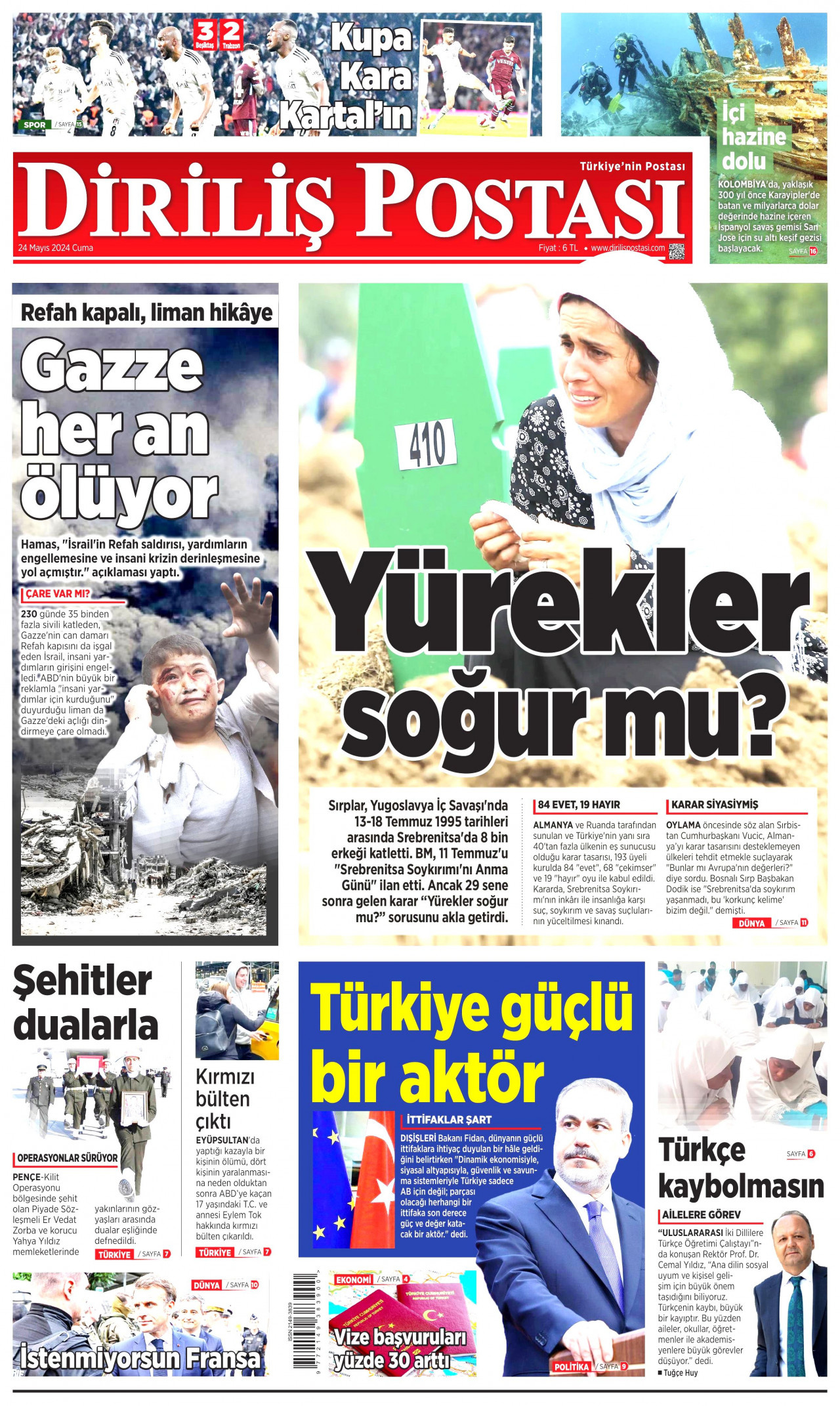 DİRİLİŞ POSTASI gazetesinin 24 Mayıs 2024 tarihli birinci sayfası