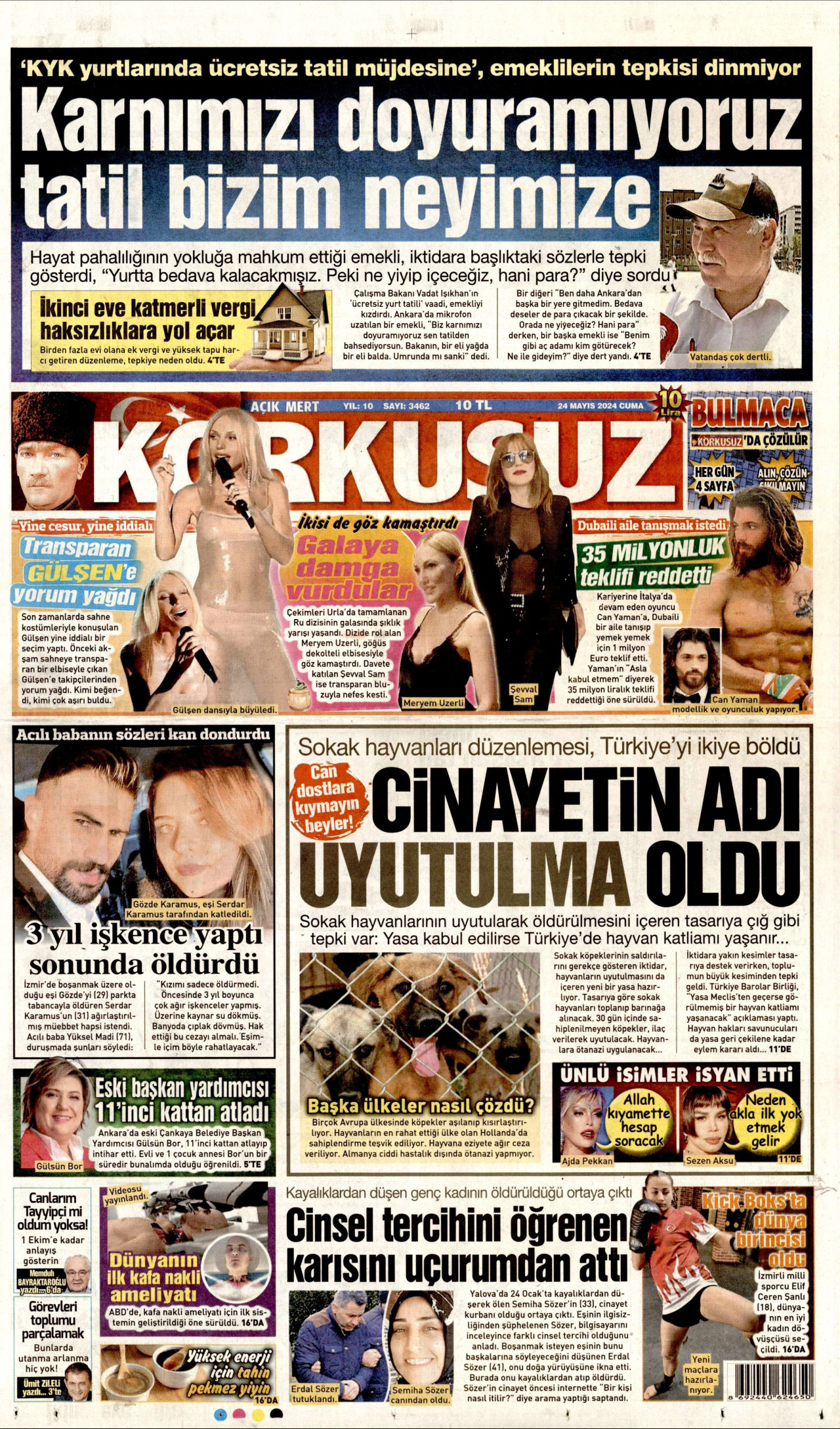 KORKUSUZ gazetesinin 24 Mayıs 2024 tarihli birinci sayfası
