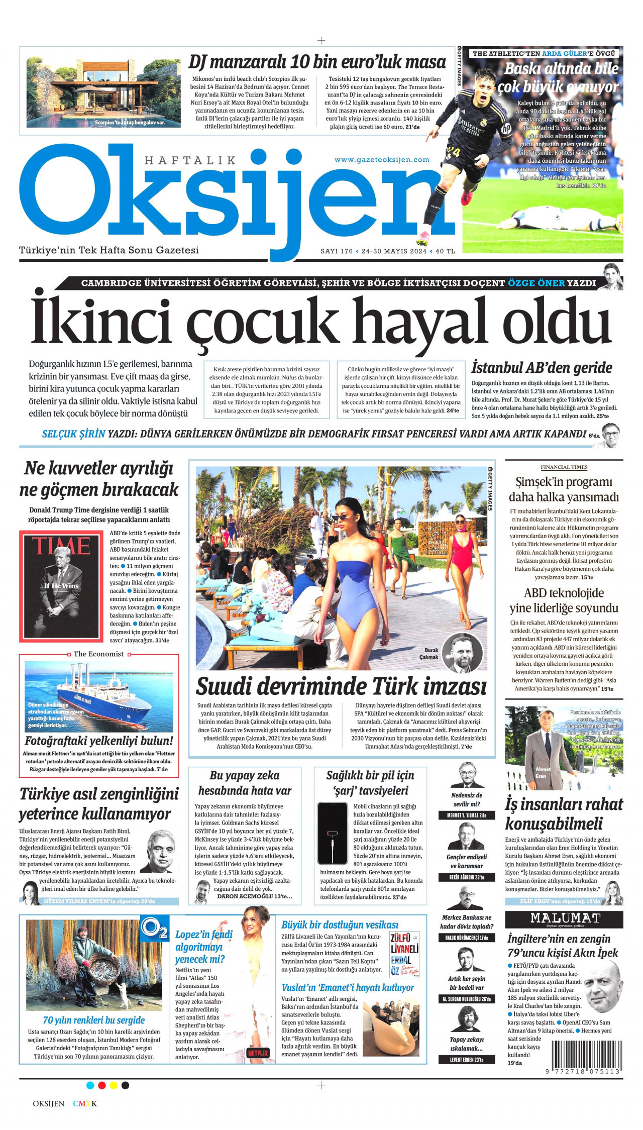 OKSİJEN gazetesinin 24 Mayıs 2024 tarihli birinci sayfası