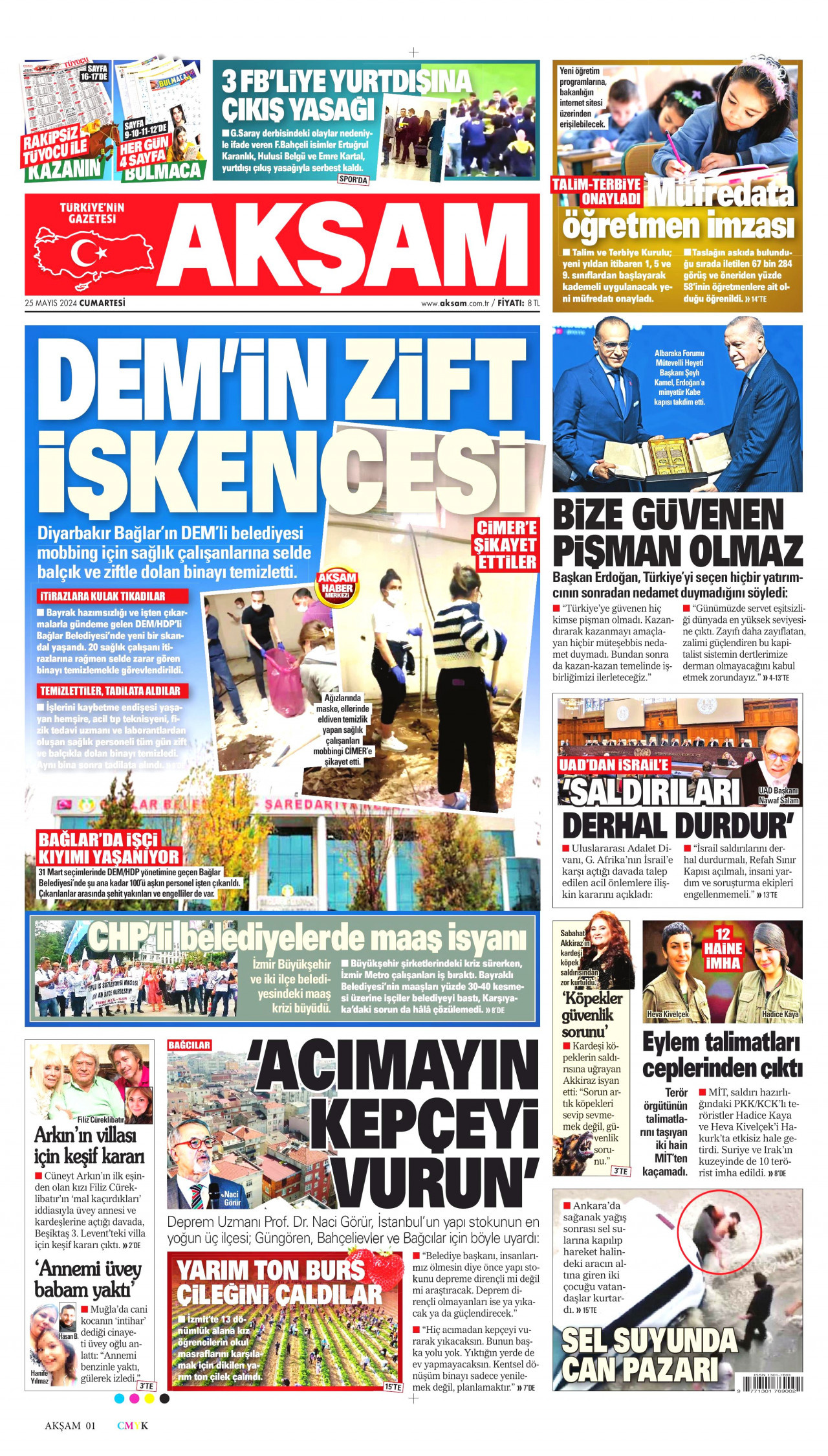 AKŞAM gazetesinin 25 Mayıs 2024 tarihli birinci sayfası