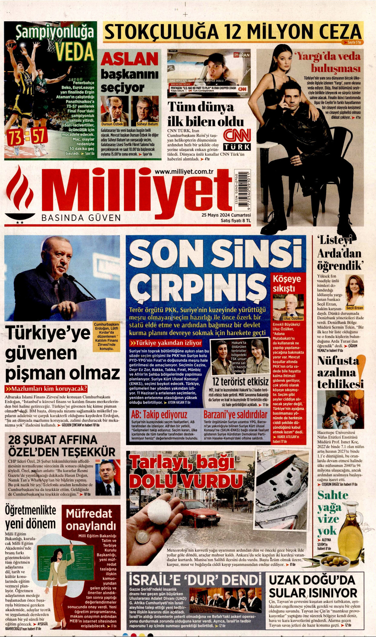 MİLLİYET gazetesinin 25 Mayıs 2024 tarihli birinci sayfası