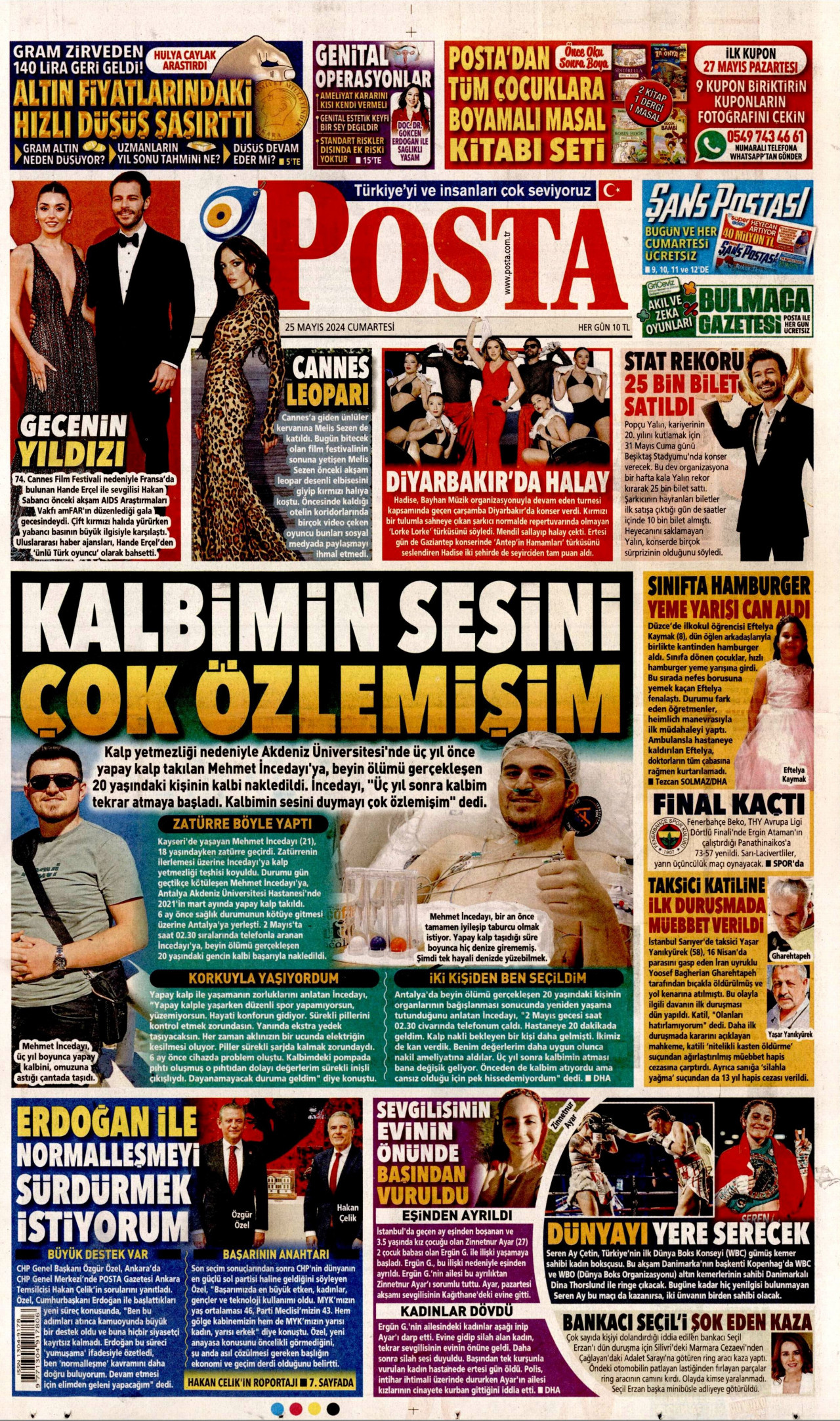 POSTA gazetesinin 25 Mayıs 2024 tarihli birinci sayfası